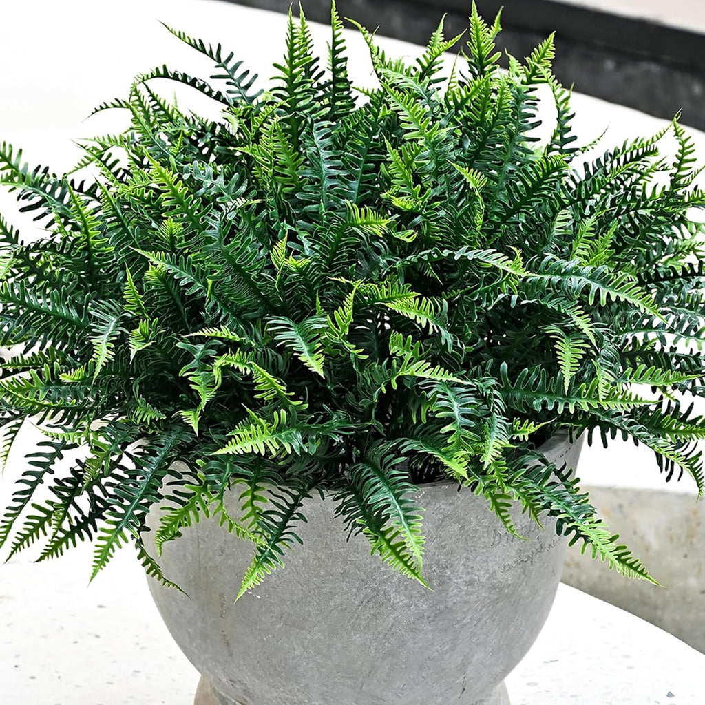 UV-Resistant Artificial Plants Faux Ferns – Certified Fade-Proof Outdoor Decor – Realistic Green Leaves Fake Greenery for Patio, Planters Front Porch Garden, and Landscaping 16 Bundles