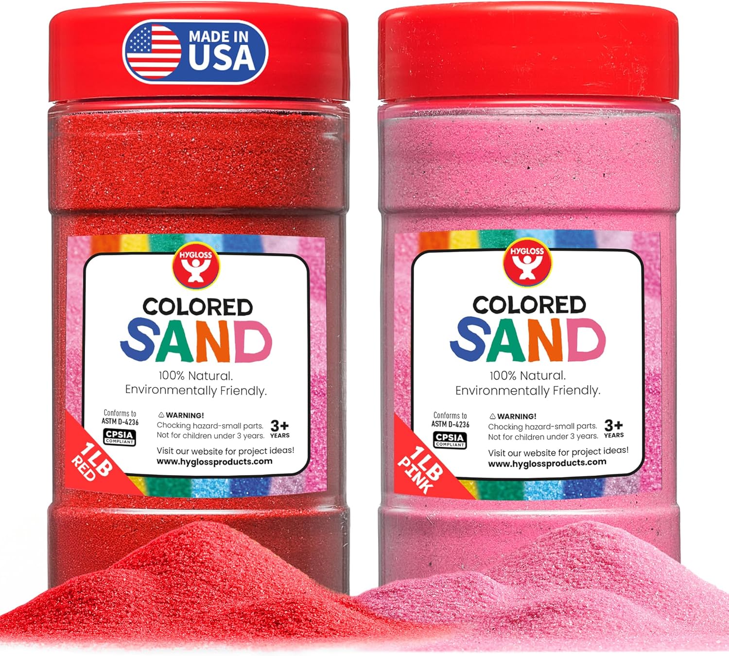 Hygloss Colored Sand for Crafts - 1 lb Bottle, Pink and Red - Vibrant Colorful Fine Sensory Play Sand Art Kits for Kids - Classroom Activities for Children 3 4 5 6 7 8 9 10 11 12 - Safe for Ages 3+