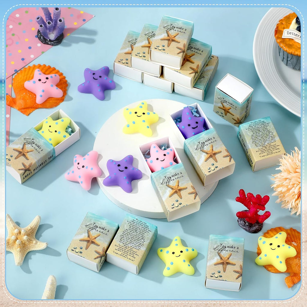 Wettarn 12 Sets Starfish Story Gifts Cute Stress Balls with Gift Boxes You Make a Difference Desk Decor Appreciation Party Favors for Employee Coworker Teacher Inspirational Stress Relief Toys