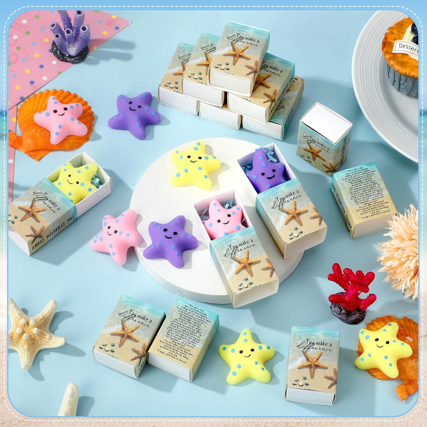 Wettarn 12 Sets Starfish Story Gifts Cute Stress Balls with Gift Boxes You Make a Difference Desk Decor Appreciation Party Favors for Employee Coworker Teacher Inspirational Stress Relief Toys