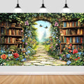 12X8ft Fairy Forest Wonderland Photography Backdrop Enchanted Library Garden Path with Floral Plants Butterflies Nature Magic Photo Studio Props for Birthday Baby Shower Party Decor