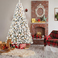 6FT Pre-Lit Flocked Christmas Tree with 250 Warm White Lights, Full White Christmas Tree with Premium PVC Branches,Realistic Snowy Look, Indoor Fake Snow Xmas Tree for Home Office Shops