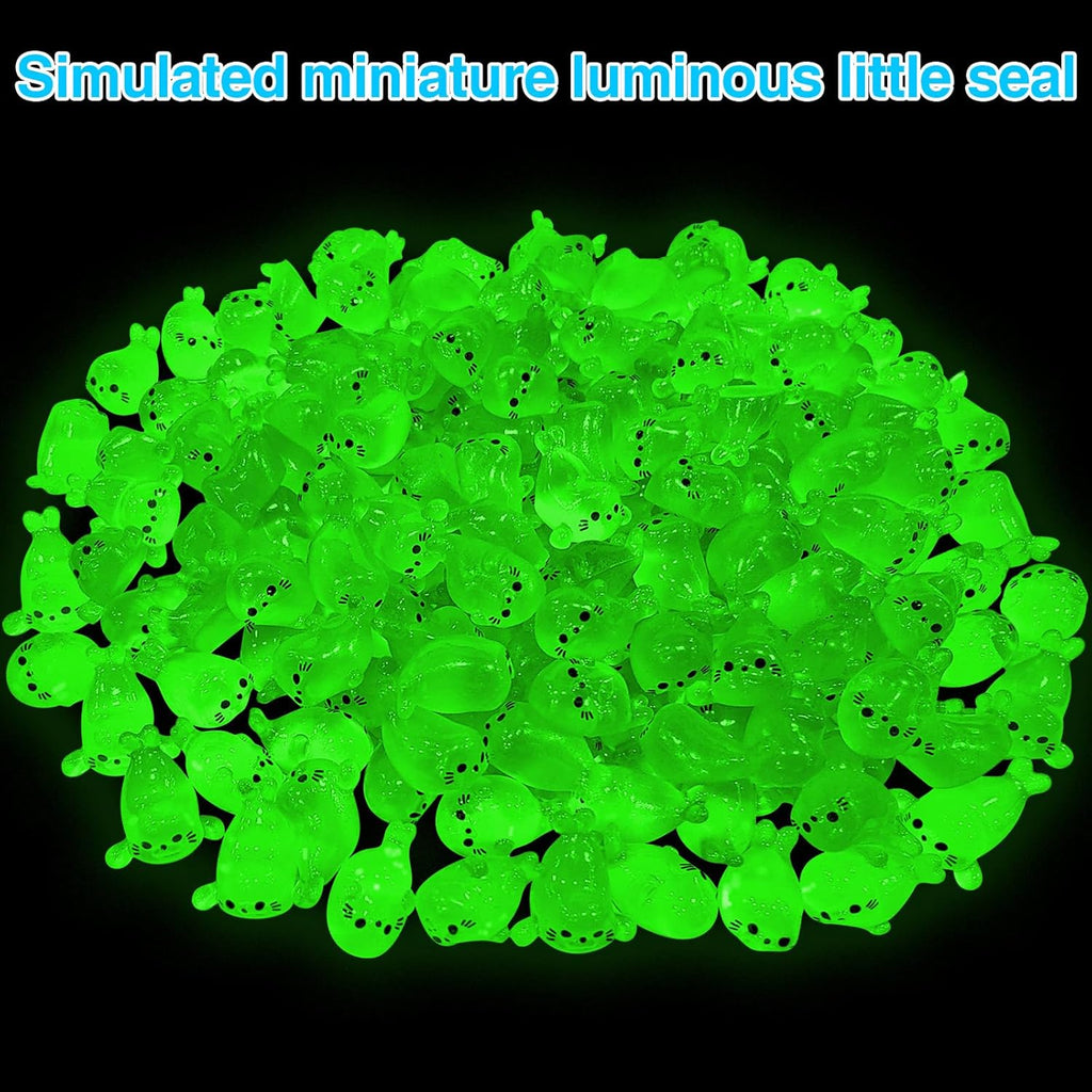 100Pcs Glow in The Dark Mini Seal Figurines Cute Luminous Resin Sea Animals 4 Styles Seal Pup DIY Tiny Ocean Creatures for Fairy Garden Aquarium Decor