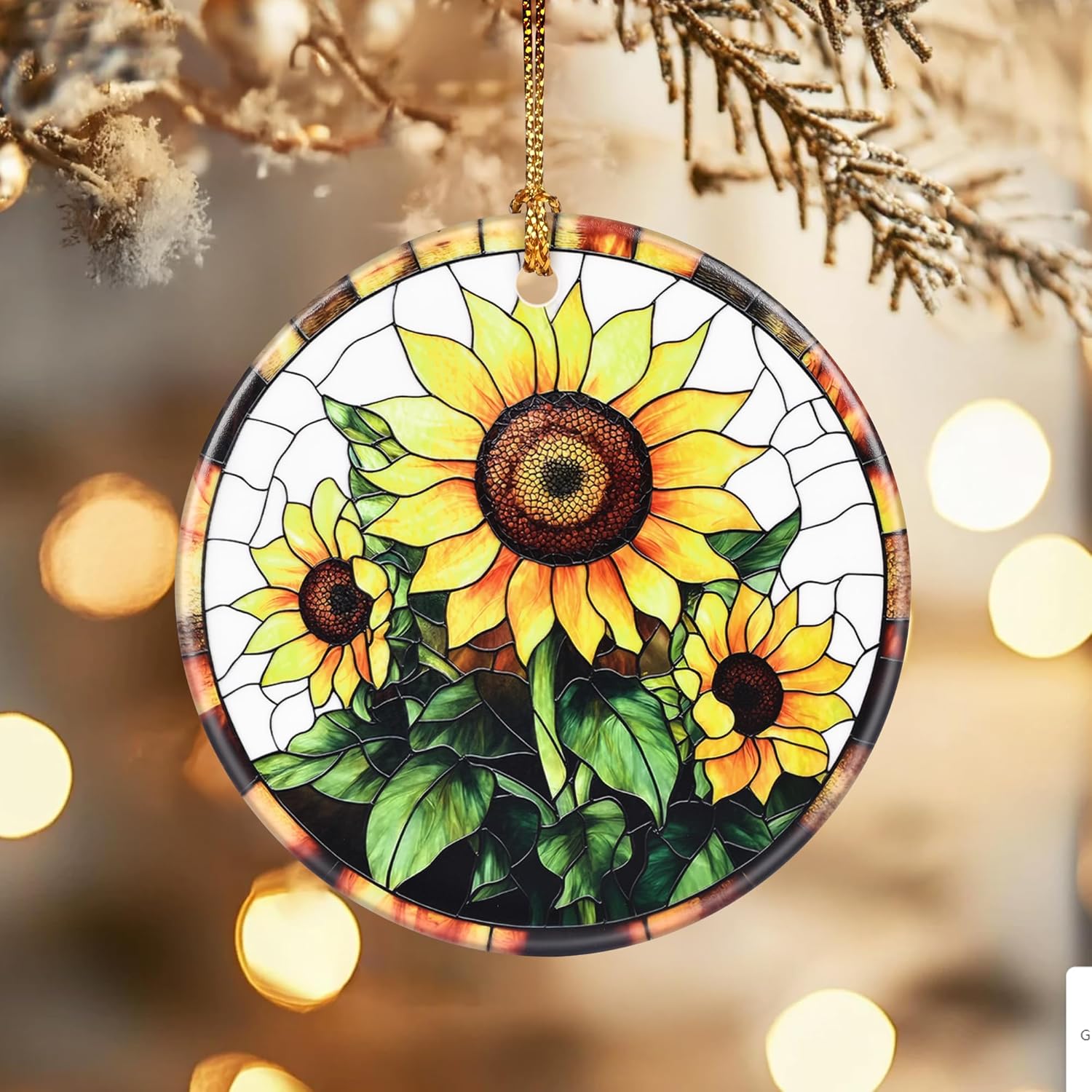Christmas Ornaments, Dodosky 2.8in Ceramic Sunflower Ornament, Xmas Decor, Christmas Tree Ornaments, Xmas Decorations for Tree, Holiday Ornament, Sunflower Gift, Gifts for Women, Friend, Flower Lovers