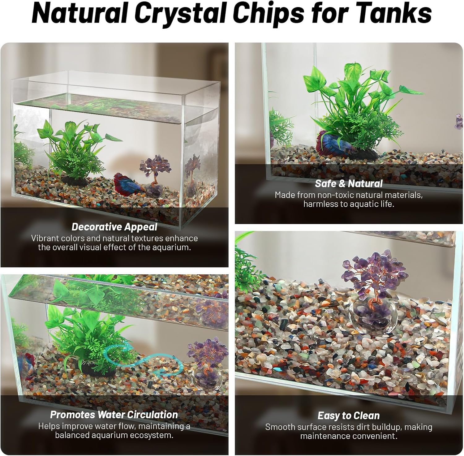 Natural Gemstone Aquarium Gravel 2.2 Lb – Premium Aquarium Sand & Fish Tank Gravel | Decorative Fish Tank Rocks | Rocks for Fish Tank, Aquarium Decor & Fish Tank Decorations