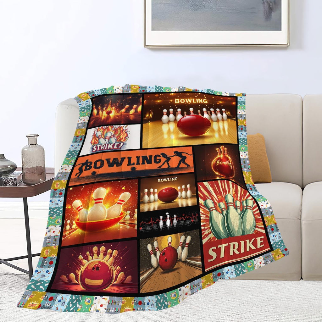 Bowling Blanket Bowling Throw Blanket Gifts for Bowling Lovers Women Men Boys Girls Kids Adults Super Soft Cozy Plush Fluffy Fuzzy Fleece Blanket Home Decor 60''X80''