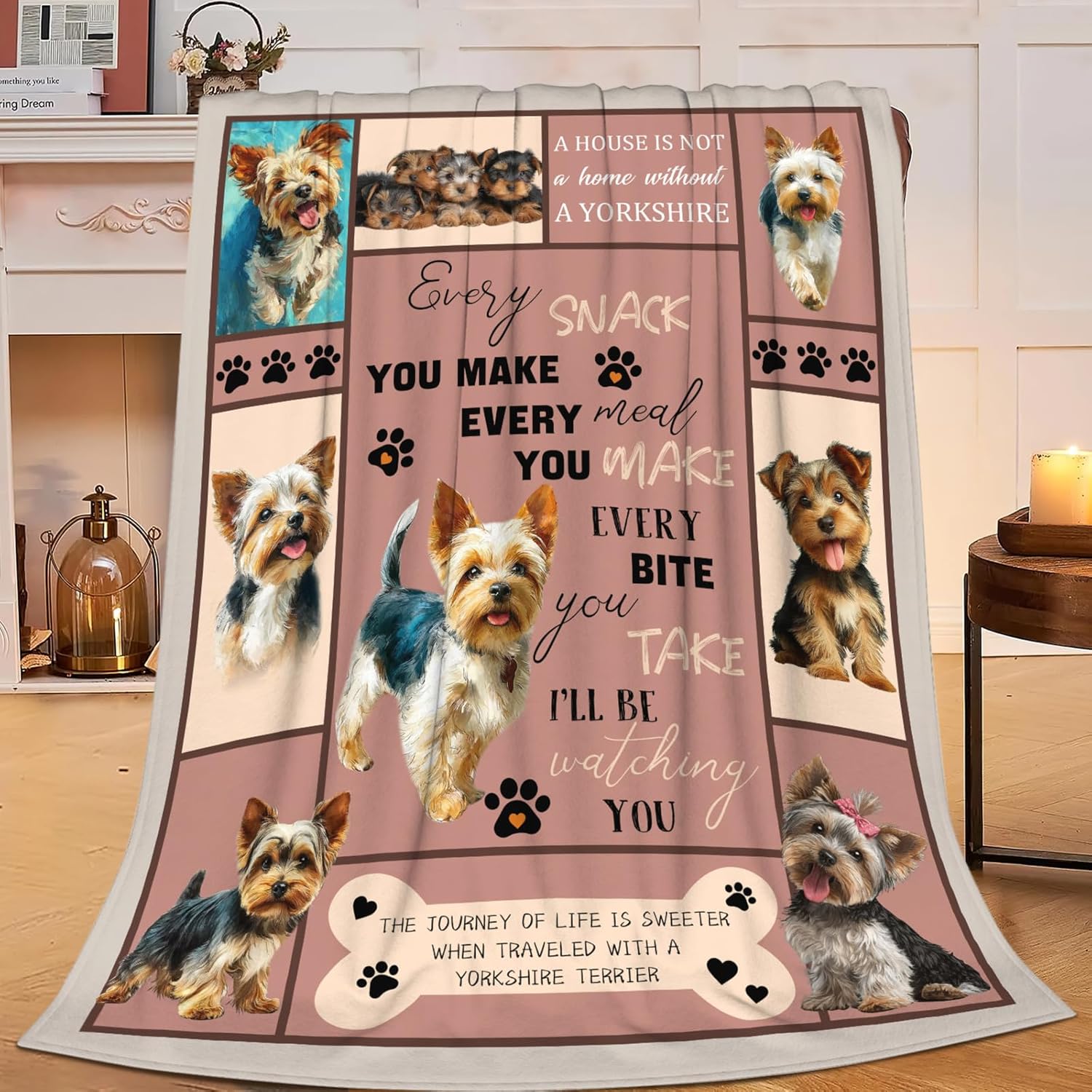 Yorkie Throw Blanket Yorkshire Terrier Puppy Stuff Gifts for Dog Lover Kids Girls Boys Adults Women Men Soft Cozy Warm Plush Fluffy Fuzzy Fleece Blanket Decor 50''X60''