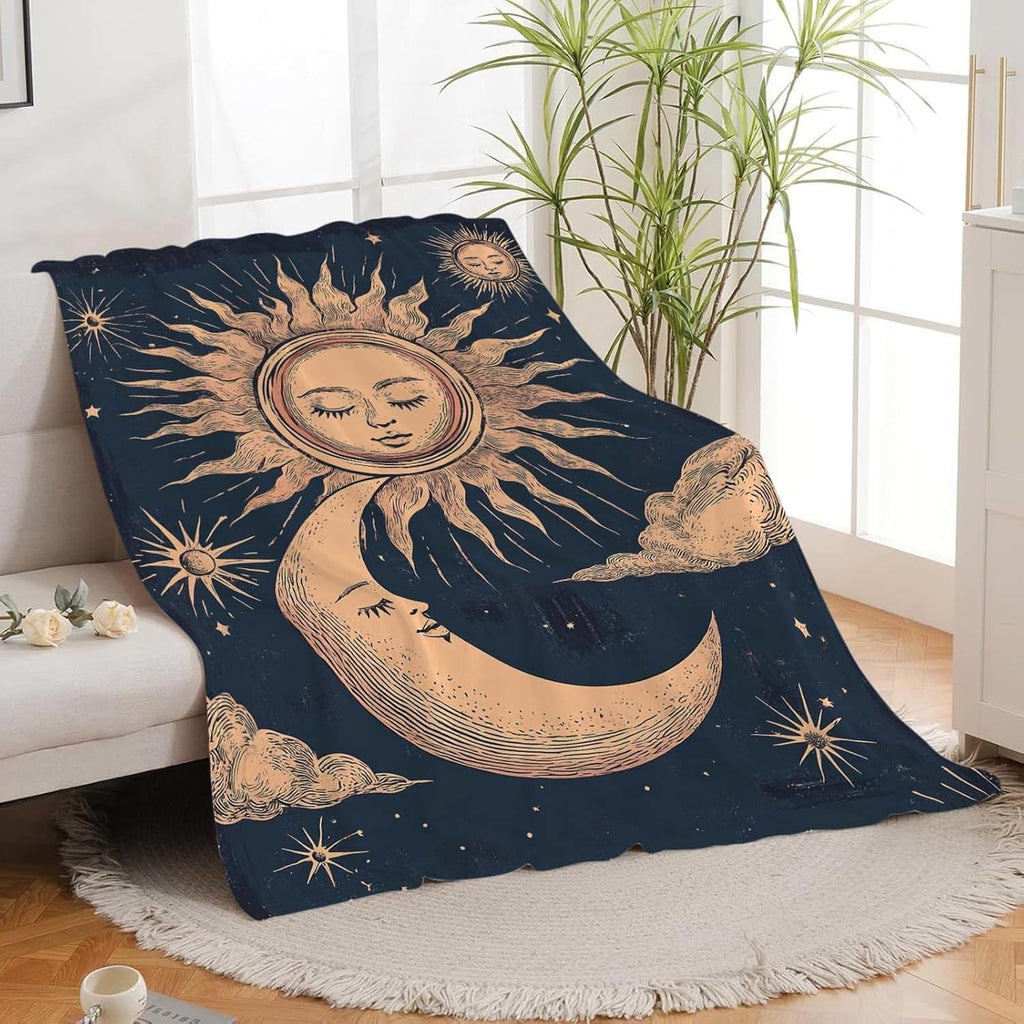 Sun and Moon Throw Blanket Celestial Hippie Sun and Moon Stuff Gifts for Kids Girls Boys Adults Women Man Soft Cozy Warm Plush Fluffy Fuzzy Fleece Blanket Decor 60''X80''