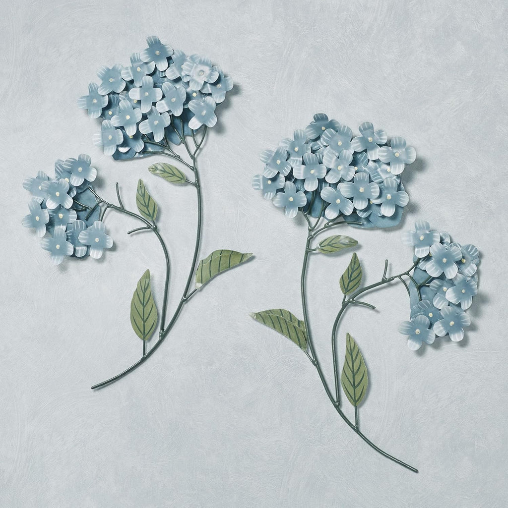 Blue Hydrangea Metal Wall Art Set of Two | Handcrafted Handpainted Floral Wall Sculptures by Joanne Ferrara | Home, Living Room, or Bedroom Decor | Flower Blossom Floral | Nature