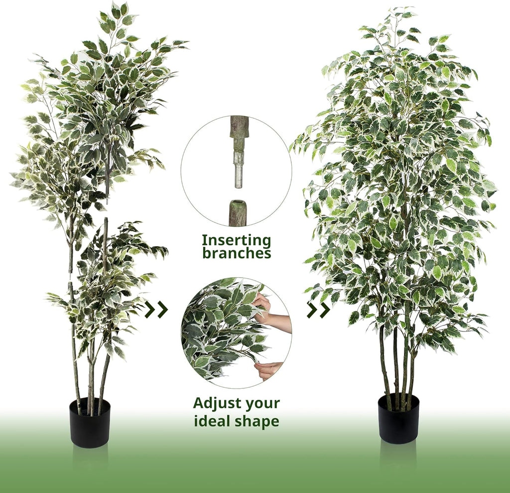 Artificial Ficus Tree，6ft Tall Silk Ficus Tree for Home Decor Indoor & Outdoor Fake Plant Suitable for Living Room,R1802PCS
