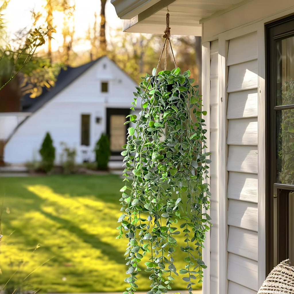 Artificial Hanging Plant 2 Pcs Faux Plant Ivy Vine Faux Eucalyptus Vines Fake Potted Greenery for Wall Living Room Home Shelf Office Bathroom Outdoor Indoor Decor (Type 6)