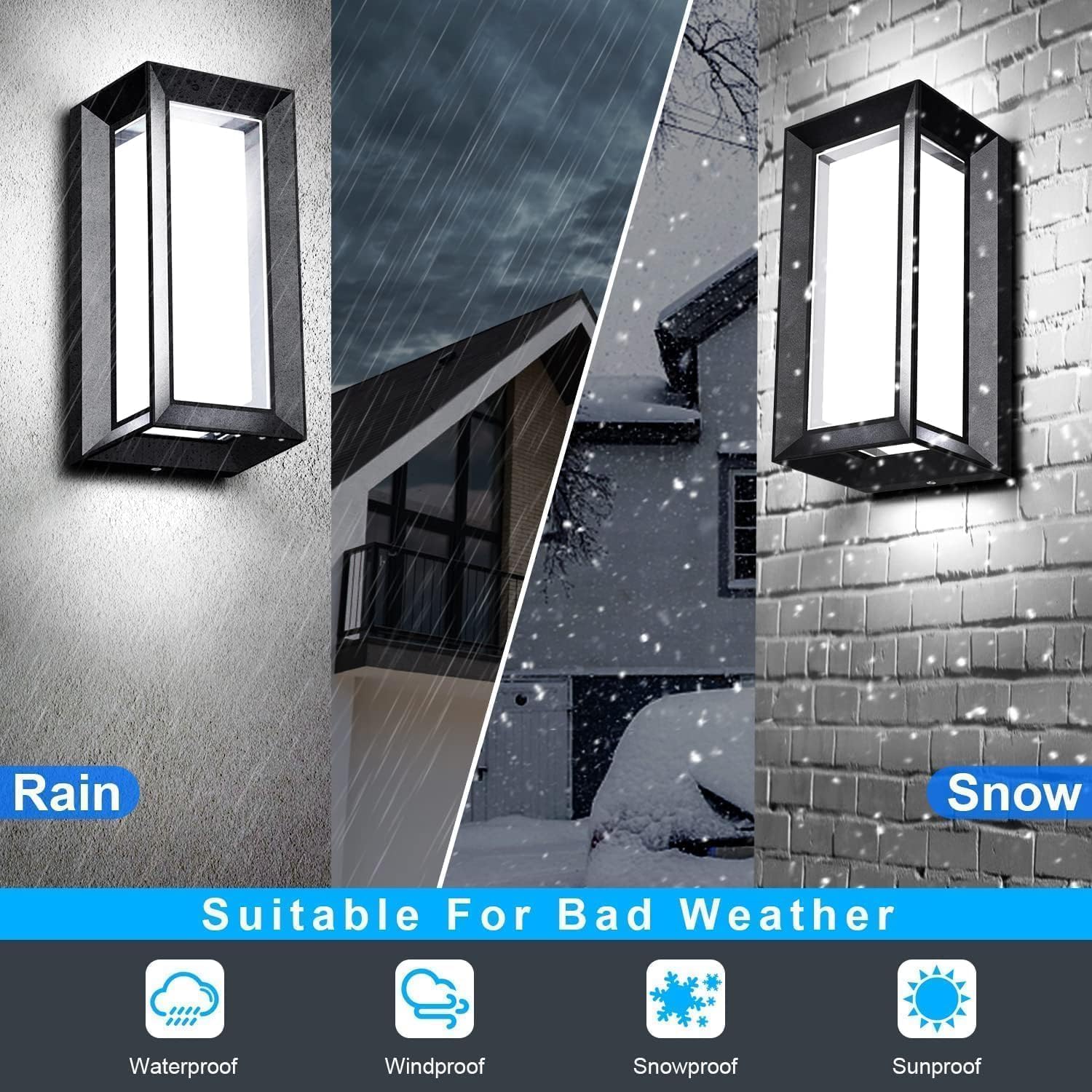ledmo Outdoor LED Wall Porch Light, 1800LM 6000K Modern Sconce Light Fixture, 18W IP65 Waterproof Anti-Rust Wall Light, Frame Exterior Wall Lights for Patio, Yard, Garage, House, 4 Pack