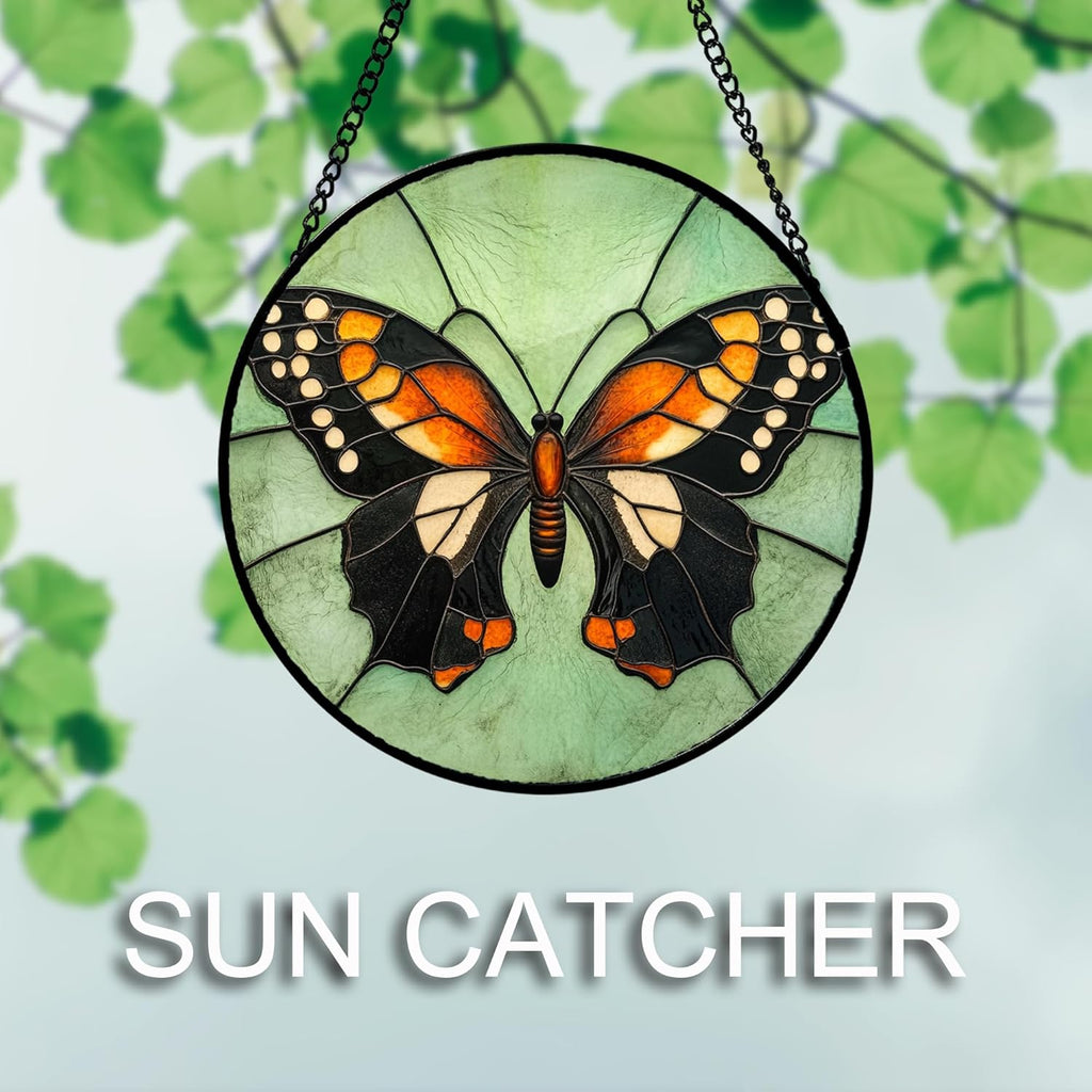 Stained Glass Window Hanging 4 Pcs Set Butterfly Dragonfly Bee Ladybug 7.8" - Suncatcher Door Garden Sun Catcher Decor Birthday Mother's Day for Mom Woman Nana Men
