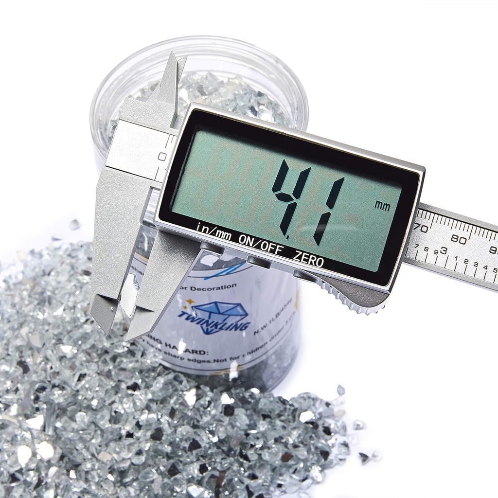 TWINKLING High Luster Fire Glass Gravel Stone Glitter,Broken Glass,Fire Gems Chips,Crushed Glass for Fire Pit Crafts Resin Art Aquarium Garden Decoration,3-6mm,1-Pound Jar (Mirror)