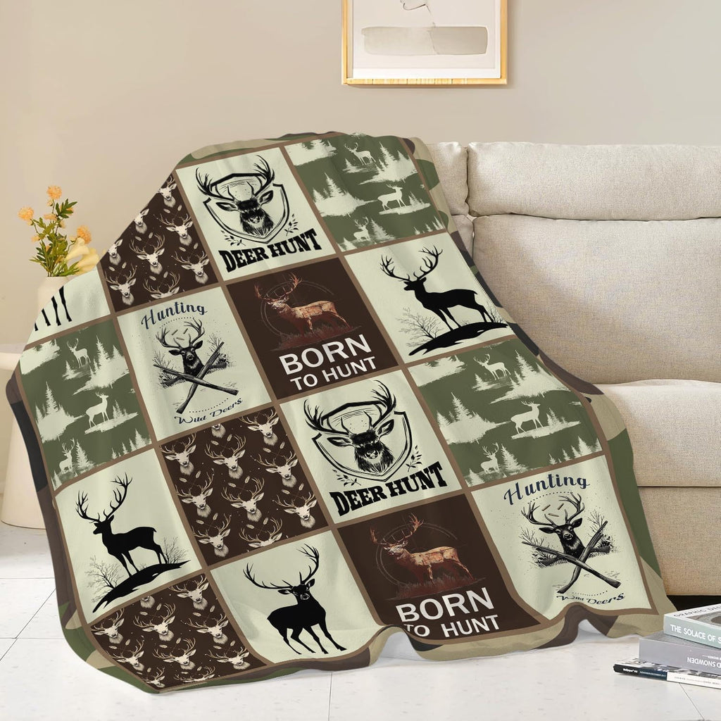 Deer Hunting Blanket Hunt Deer Throw Blanket Gifts for Girls Women Kids Boys Adults Men Super Soft Cozy Plush Fluffy Fuzzy Fleece Blanket Home Decor 50''X60''