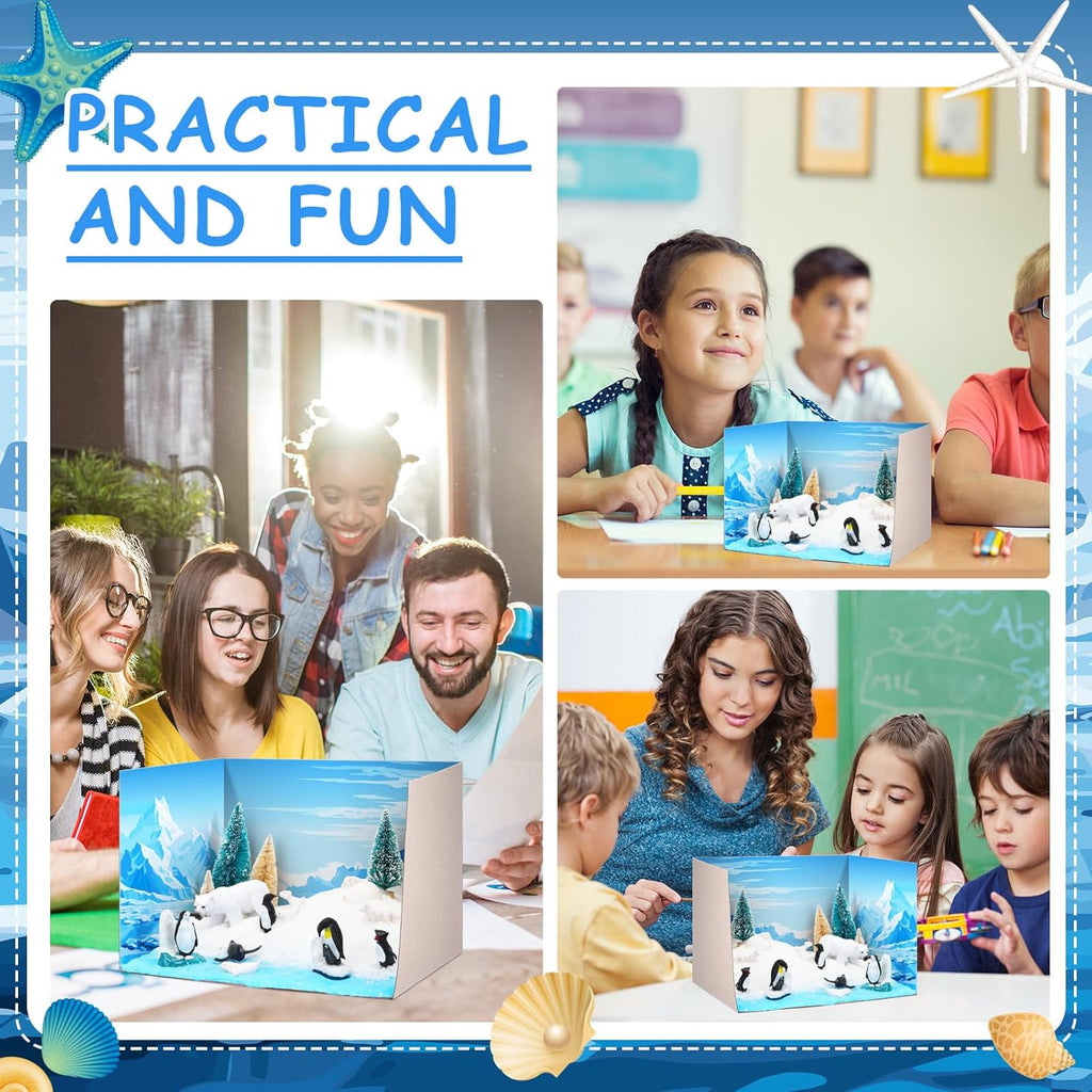 Polar Animals Diorama Supplies Arctic Animals Figures Project Artificial Pine Trees Mini Penguin Bear Fox with Gift Box for Birthday Gifts Decorations