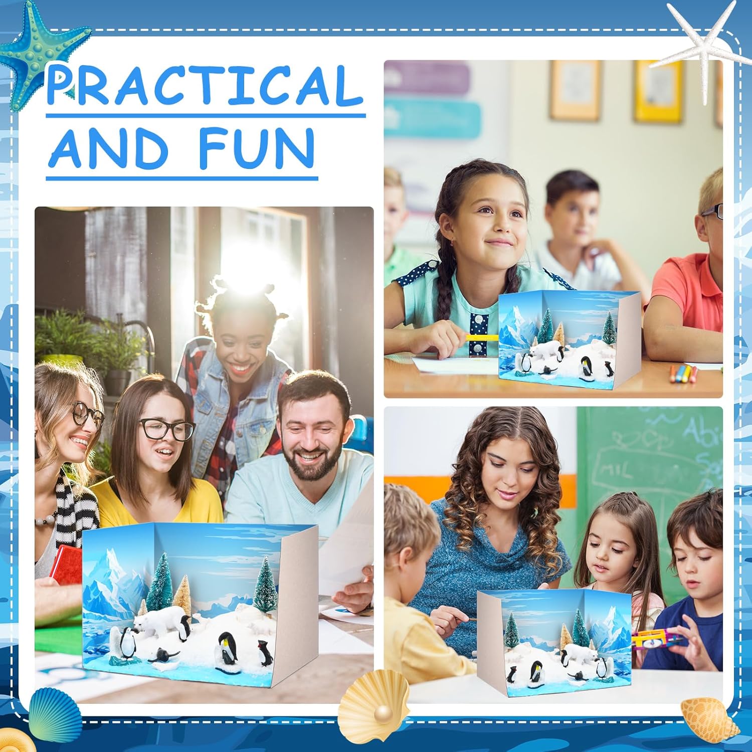 Polar Animals Diorama Supplies Arctic Animals Figures Project Artificial Pine Trees Mini Penguin Bear Fox with Gift Box for Birthday Gifts Decorations