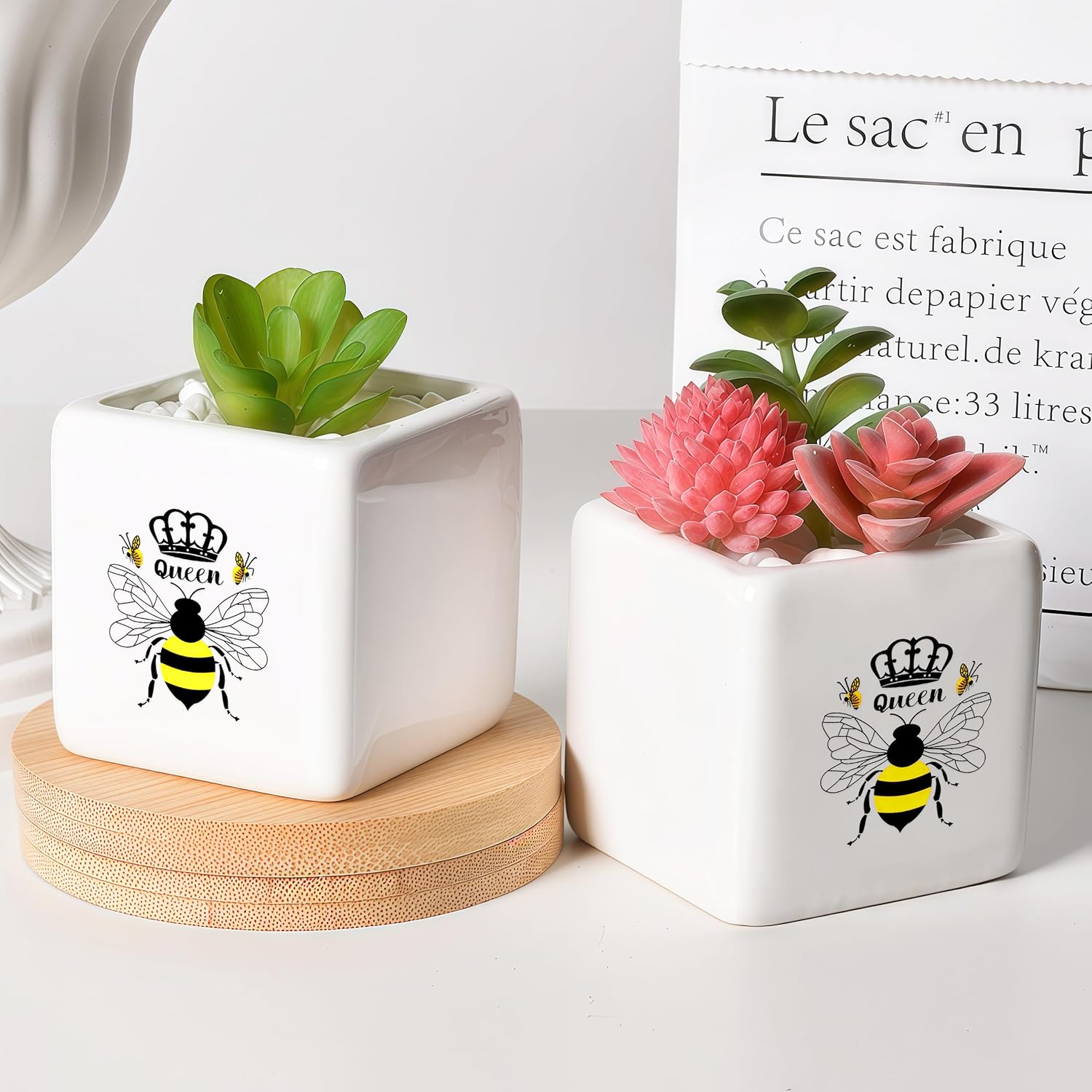 Bee Succulent Planter Flower Plant Pot Small, Gifts for Women Teens Girls Kids, Bee Lovers Themed Stuff Accessories Things Decor Merch, Home Office Table Desk Decoration!