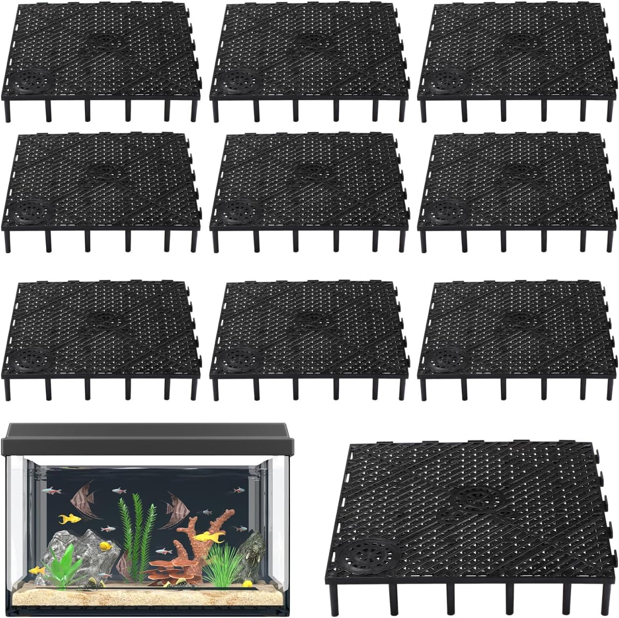 POPETPOP 20 Pcs Aquarium Undergravel : Fish-Tank Divider, Aquarium Bottom Plate - PVC Splicing Clapboard (Black)