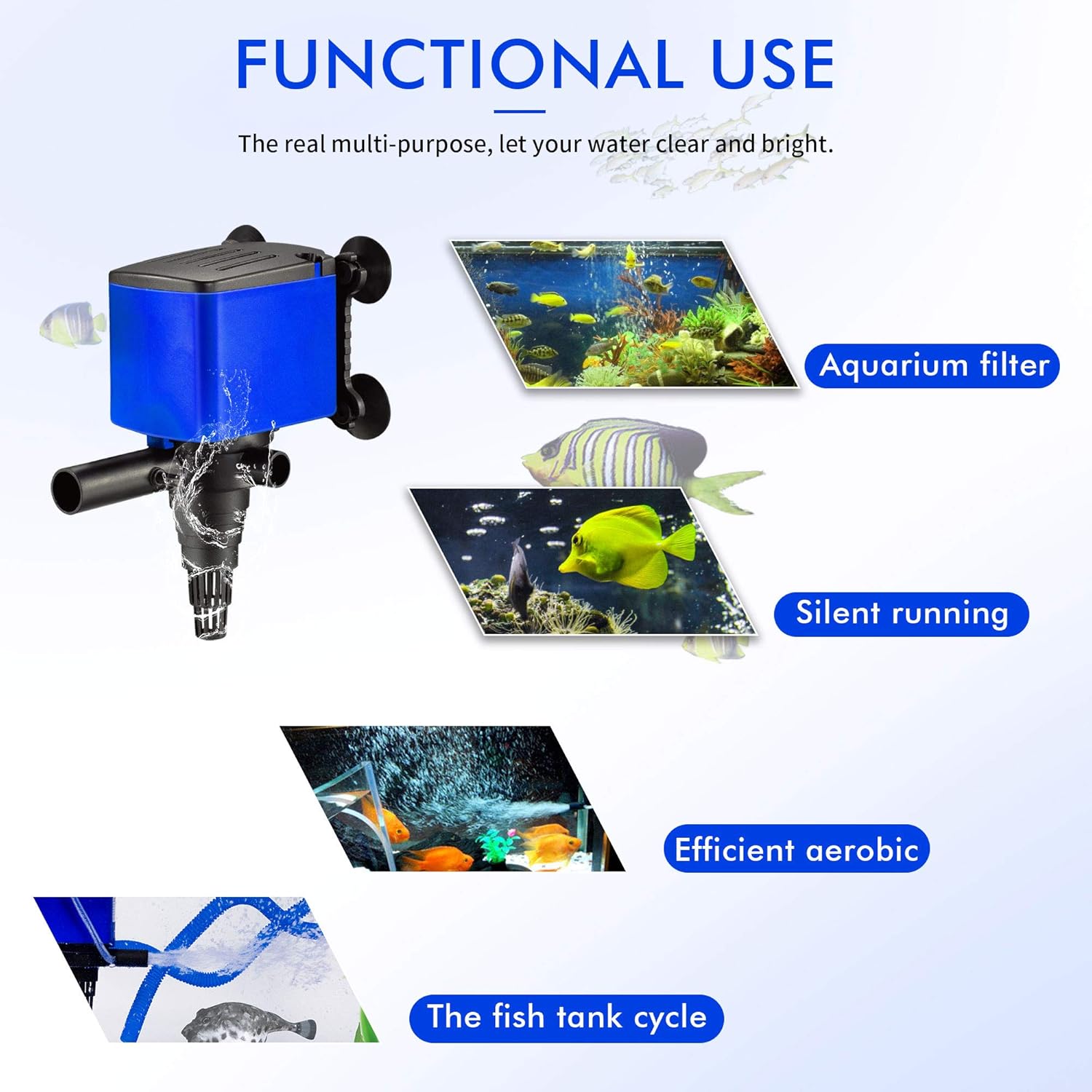660 GPH Powerhead Submersible Pump - 3 in 1 Aquarium Fish Tank Pump with Oxygenation, Filtration & Water Cycling, 6.6 ft max lift, 35W - 3 Pack