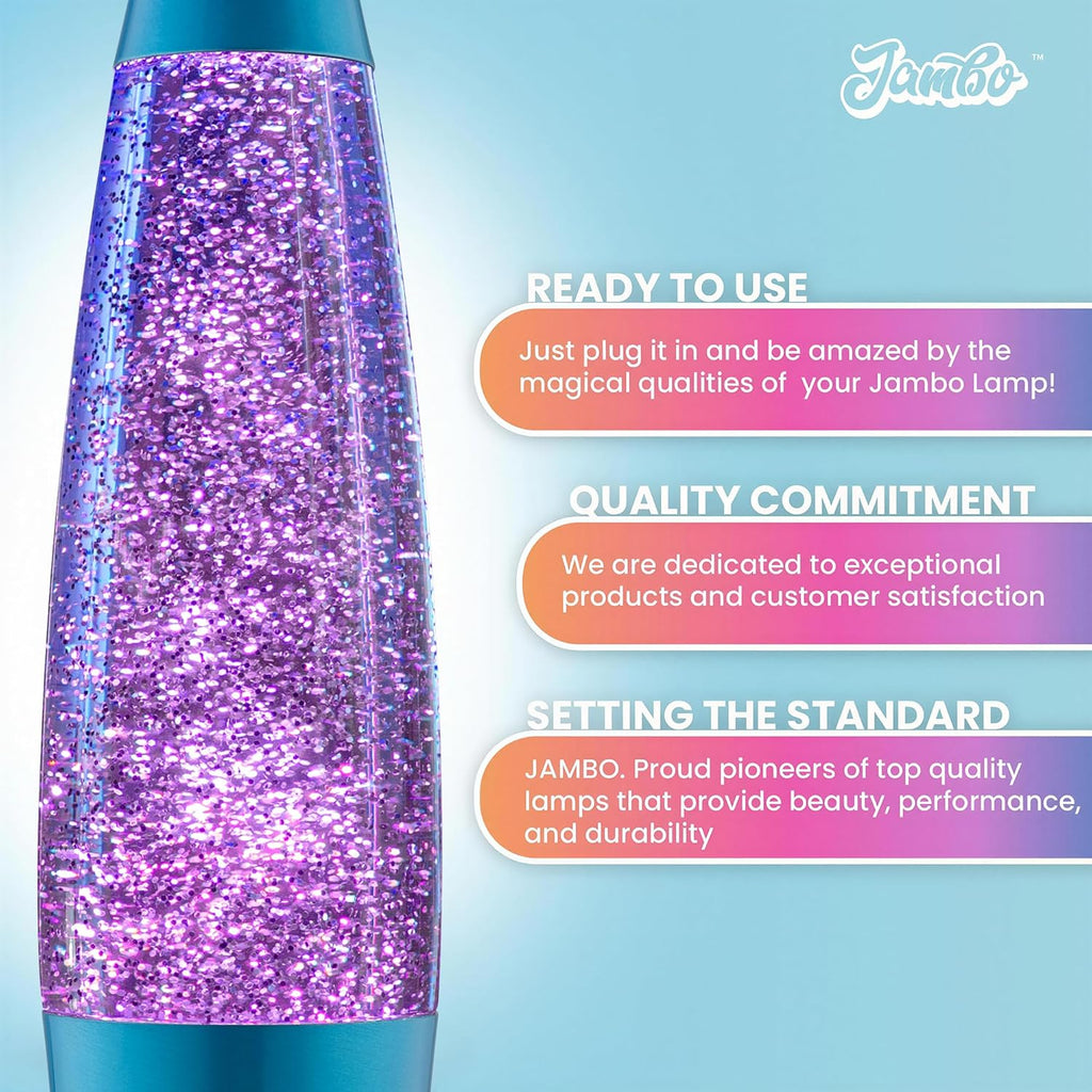 JAMBO 16" Beautiful Blue and Silver Glitter Lamp- Relaxing Mood Lighting, Night Light Nightlight, Home Decor Living Room Office Bedroom Lamp for Adults Teens Kids Glitter