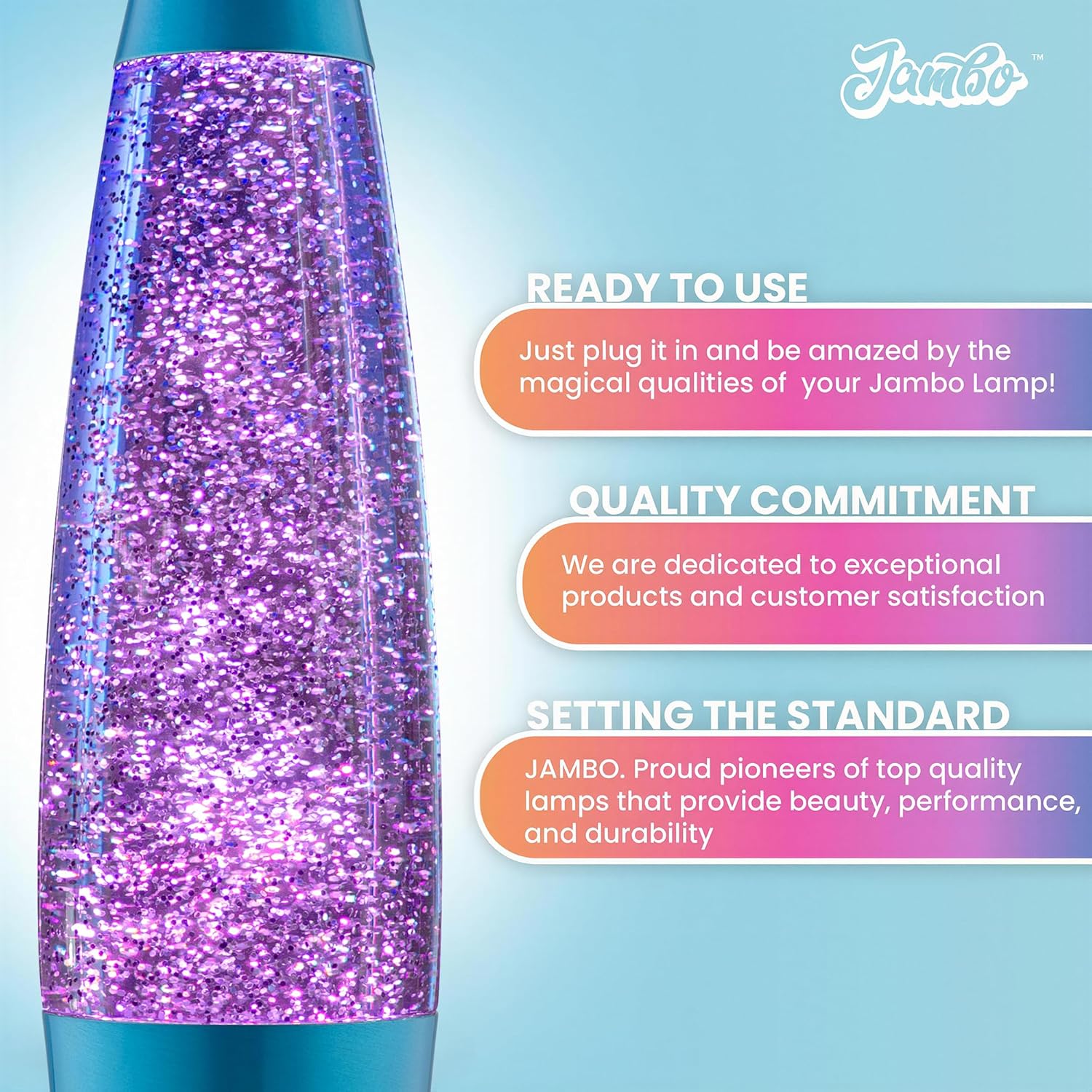 JAMBO 16" Beautiful Blue and Silver Glitter Lamp- Relaxing Mood Lighting, Night Light Nightlight, Home Decor Living Room Office Bedroom Lamp for Adults Teens Kids Glitter