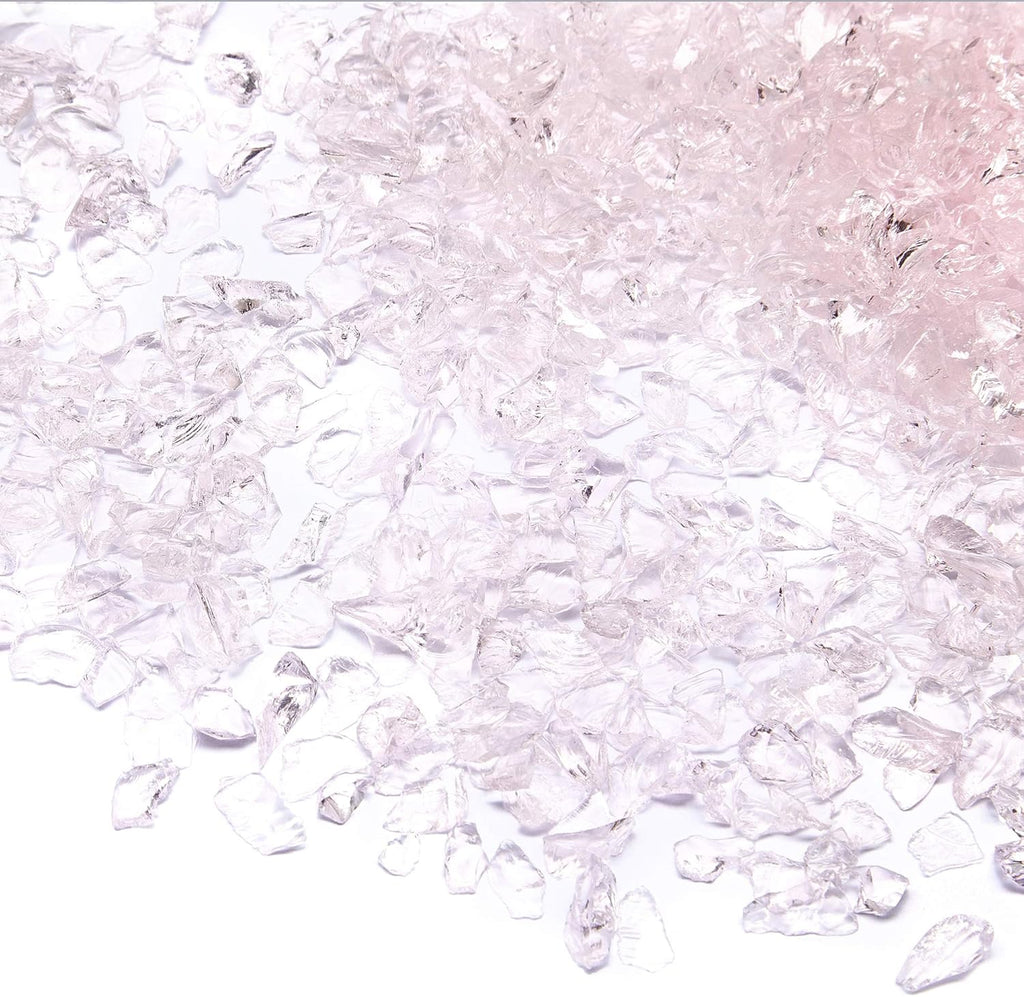 TWINKLING High Luster Fire Glass Gravel Stone Glitter,Broken Glass,Fire Gems Chips,Crushed Glass for Fire Pit Crafts Resin Art Aquarium Garden Decoration,3-6mm,1-Pound Jar (Pink)