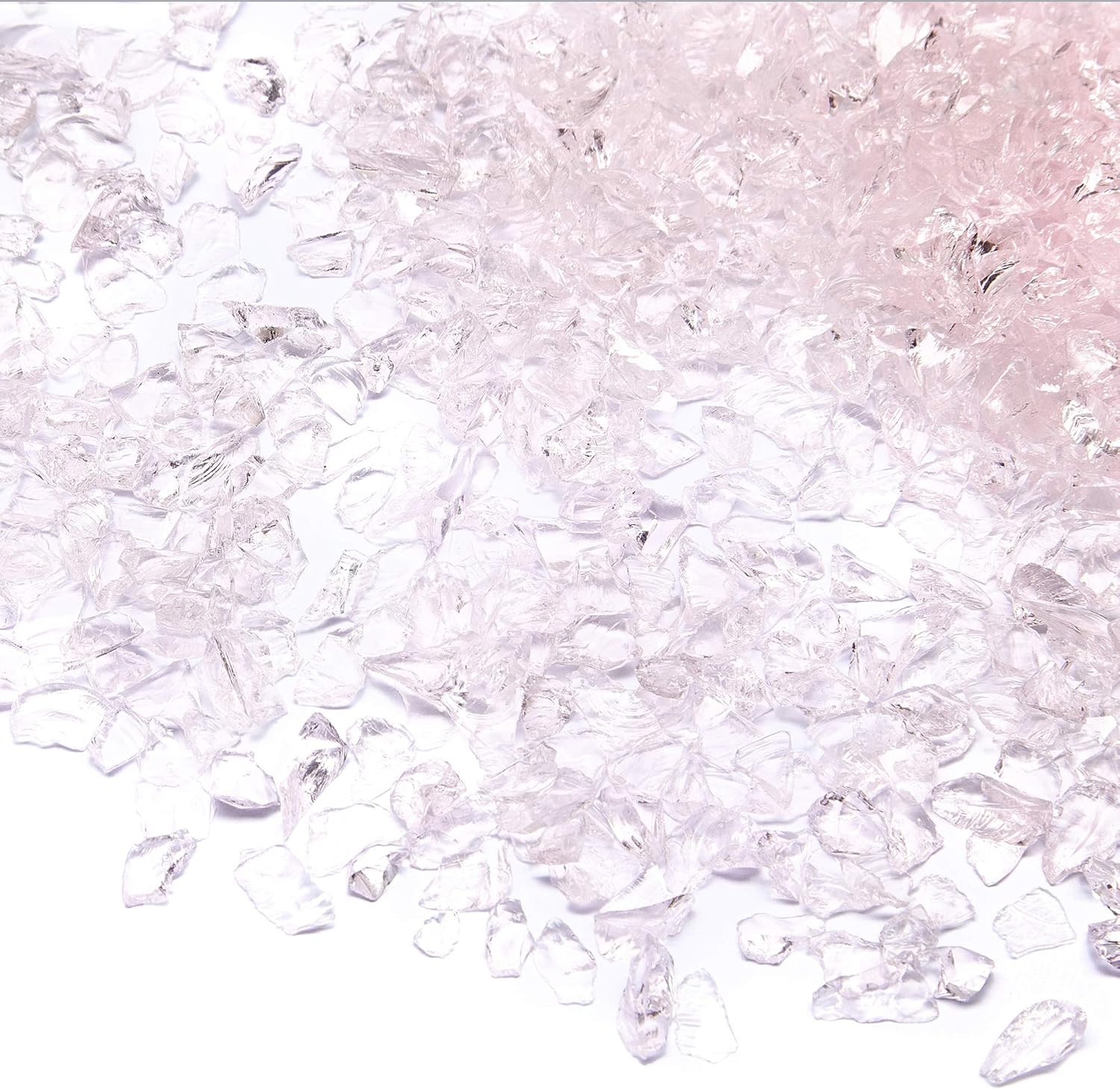 TWINKLING High Luster Fire Glass Gravel Stone Glitter,Broken Glass,Fire Gems Chips,Crushed Glass for Fire Pit Crafts Resin Art Aquarium Garden Decoration,3-6mm,1-Pound Jar (Pink)