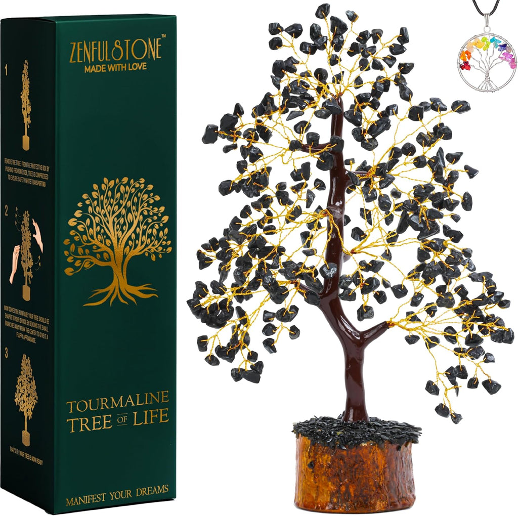 ZENFULSTONE Black Tourmaline Crystal Tree for Protection & Grounding from Negative Energy as Home & Office Decore | Handmade Bonsai for Protection | Perfect Cleansing Energy Gift for Mom & Dad