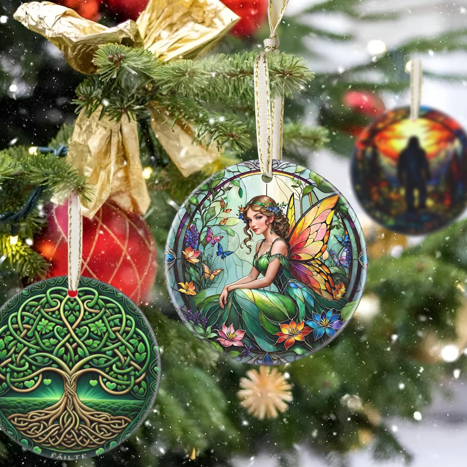 Vintage Fairy 2025 Ornaments for Christmas Tree - Round Ceramic, Holiday Decor, Christmas Tree Decoration - Gift Idea for Women