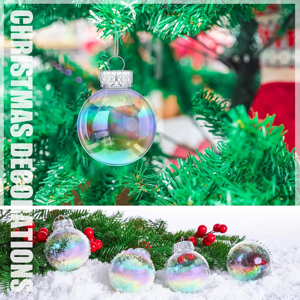 Funtery 120 Pcs Christmas Iridescent Clear Ornaments Balls Iridescent Christmas Balls for Tree Crafts Fillable Transparent DIY Hanging 2.5 Inch Rainbow Ball for Holiday Decor (Iridescence Style)