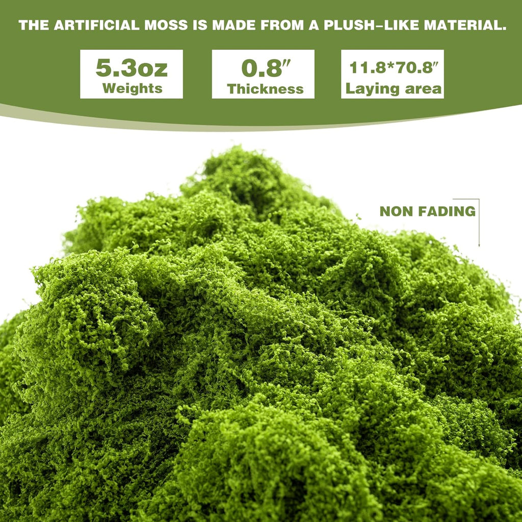 5.3OZ Fake Green Moss – Ultra-Realistic Artificial Preserved Moss. Perfect for crafts, DIY decor, potted mulching, fairy gardens, weddings & table centerpieces. Lifelike, no maintenance. (DARK GREEN)