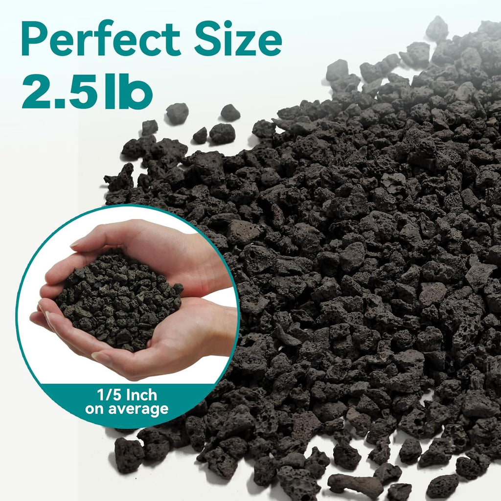 2.5lbs Small Lava Rocks for Plants Drainage, 1/5 Inch Black Gravel Mulch for House Plants, Succulent Rocks Pebbles for Planters,Cactus, Bonsai Tree, Pure Volcanic Rocks, Top-Dressing