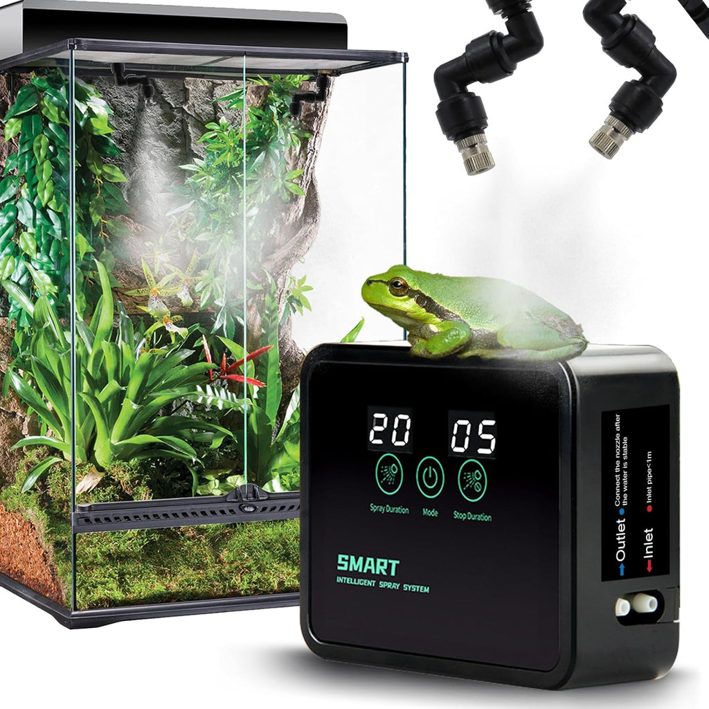 Reptile Humidifiers Smart Misting System for Herps Terrariums, Reptile Mister Automatic with Timer, 360° Adjustable Misting Nozzles for Chameleons, Snake, Frog, Turtle, Lizard
