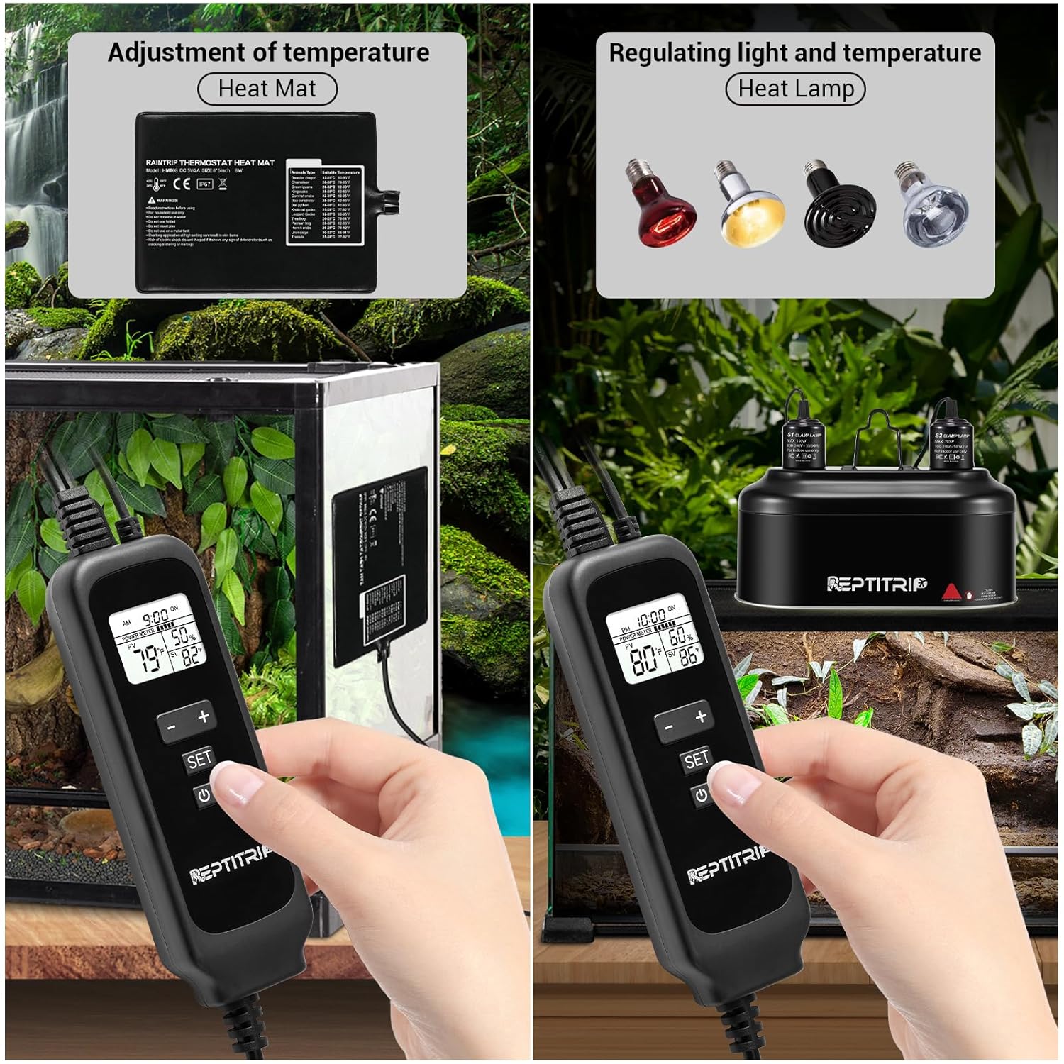 Reptile Dimming Thermostat, Adjustable Day and Night Temperature, Thermostat for Reptile Heat Lamp Heat Pad, PID Temperature Controller, Memory Function, ℉/℃