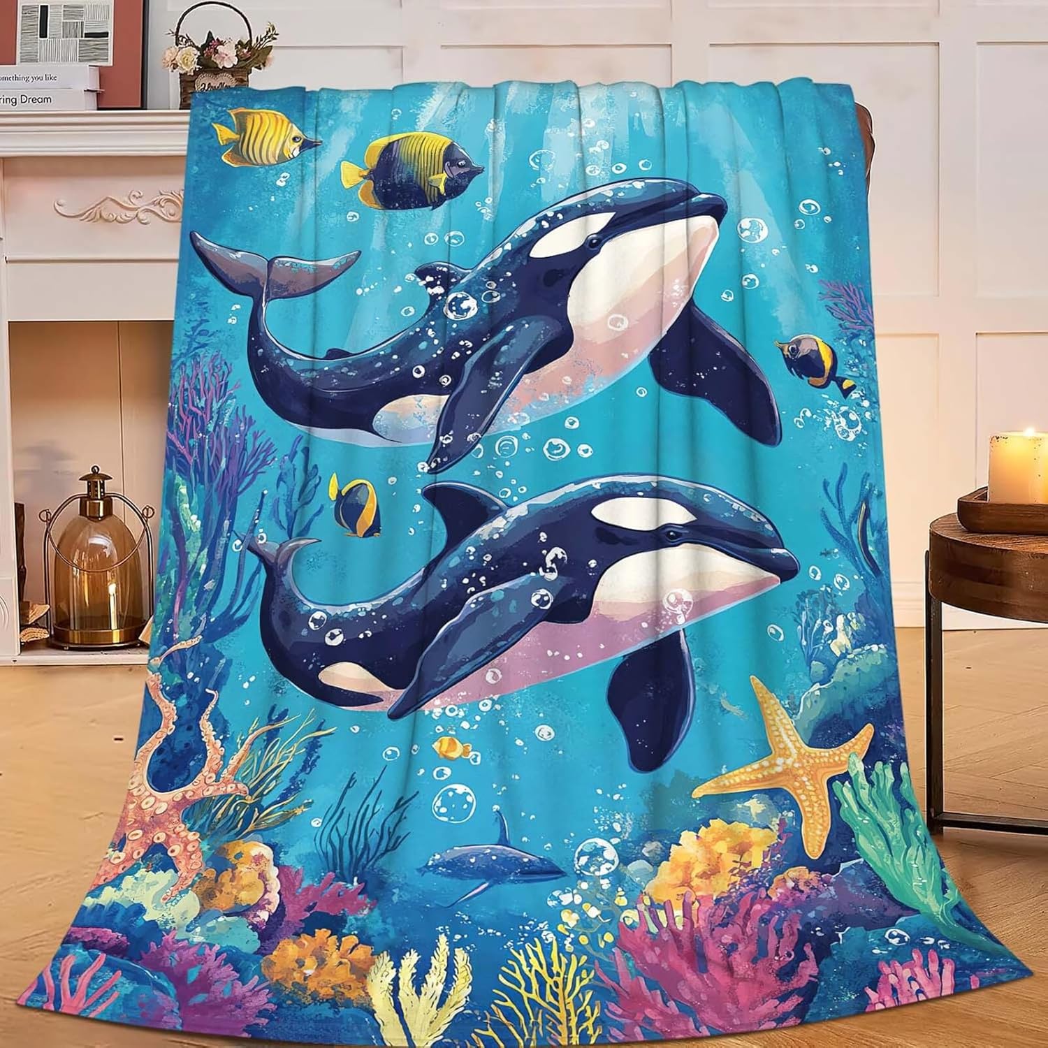 Whale Throw Blanket Ocean Whale Stuff Gifts for Kids Girls Boys Adults Women Man Soft Cozy Warm Plush Fluffy Fuzzy Fleece Blanket Decor 50''X60''