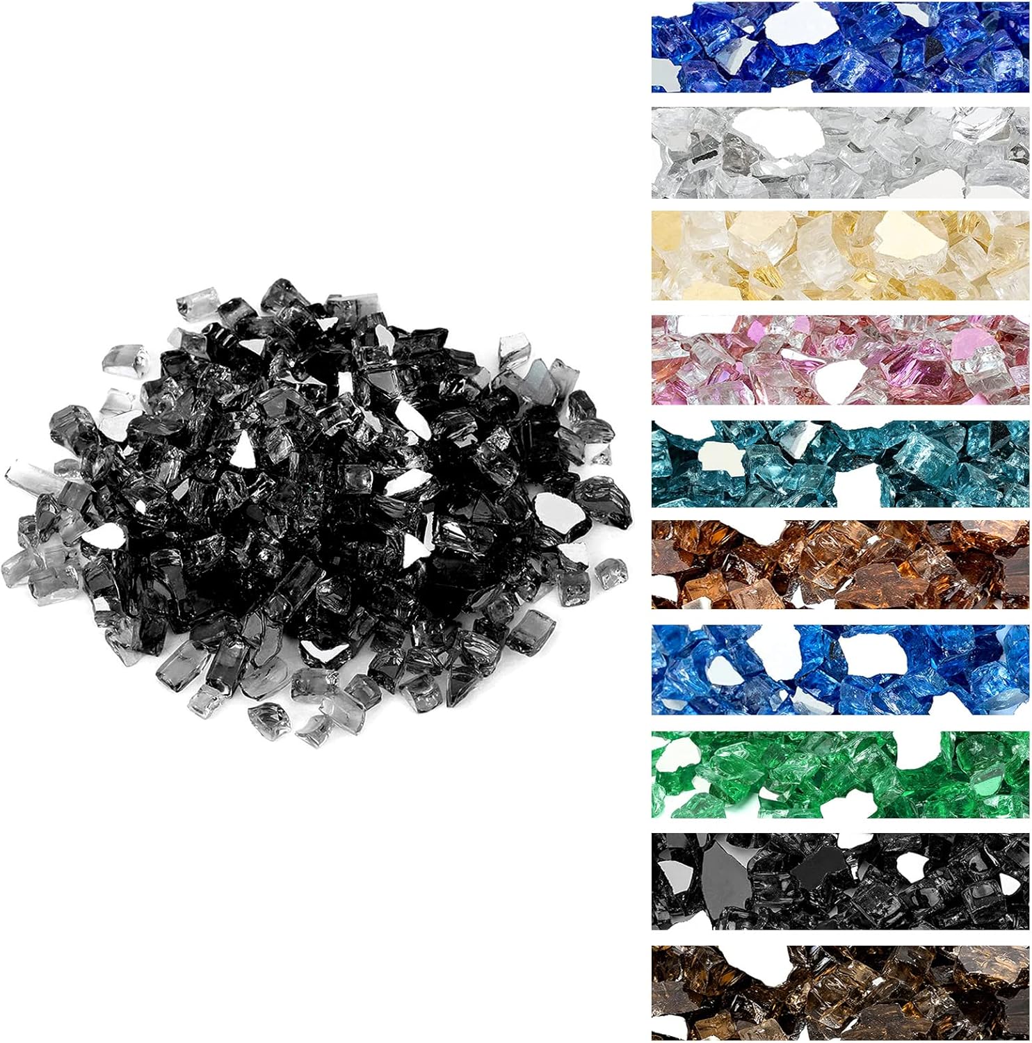 Onlyfire 10 pounds Fire Glass for Propane Fire Pit and Gas Fireplace, 1/2 Inch Reflective Firepit Glass Rocks for Fire Pit Table and Fire Bowl, High Luster Onyx Black