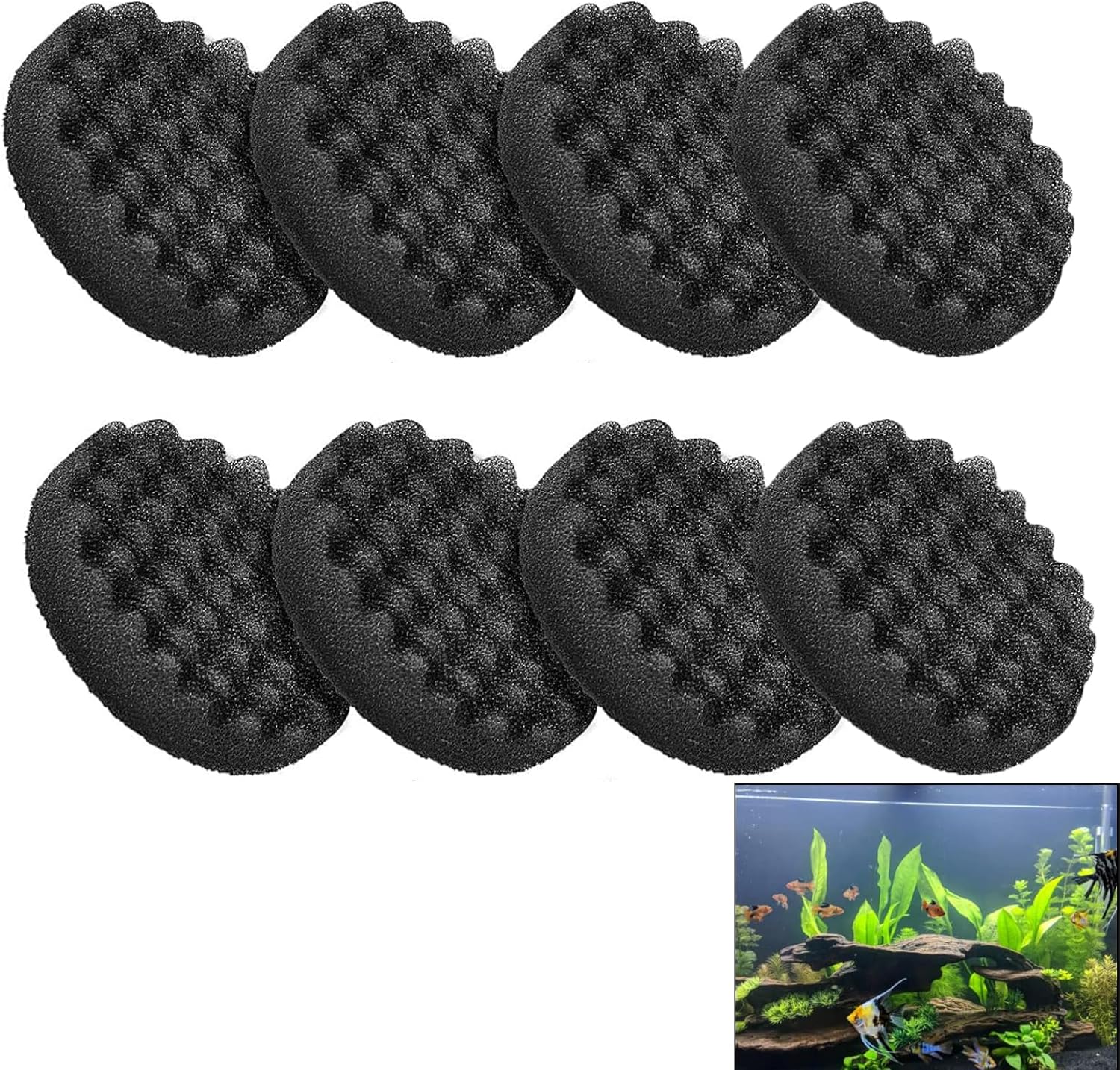 Swess 8Pack Foam Filter Pads, FX4 Filter Media Compatible with Fluval FX4/FX5/FX6 Canister Foam & FX6 Carbon Filter Pads Replacement, Aquarium Filter Accessories (6.69 x 6.69 x 1.57 Inch, Black)
