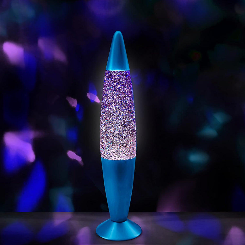 JAMBO 16" Beautiful Blue and Silver Glitter Lamp- Relaxing Mood Lighting, Night Light Nightlight, Home Decor Living Room Office Bedroom Lamp for Adults Teens Kids Glitter
