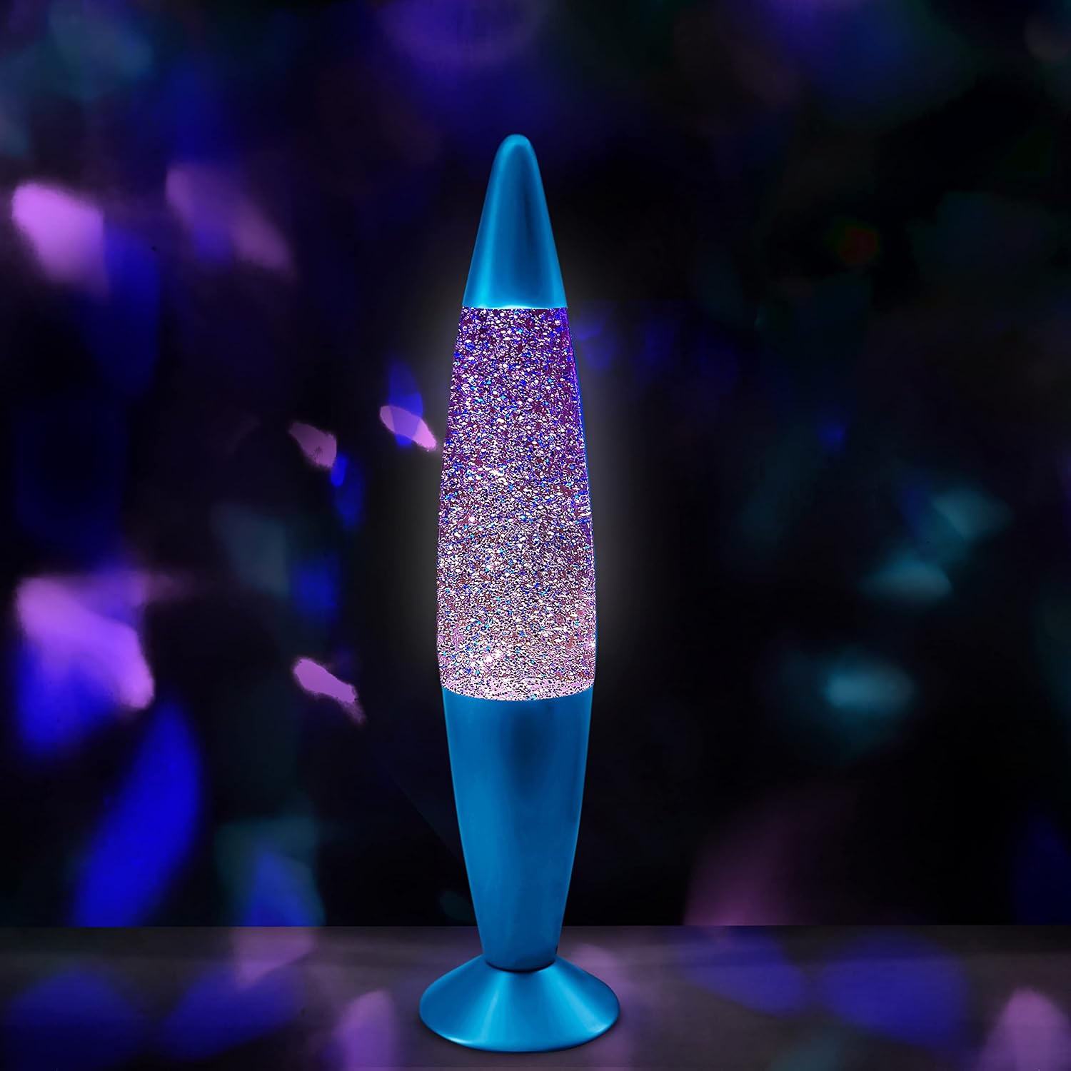 JAMBO 16" Beautiful Blue and Silver Glitter Lamp- Relaxing Mood Lighting, Night Light Nightlight, Home Decor Living Room Office Bedroom Lamp for Adults Teens Kids Glitter
