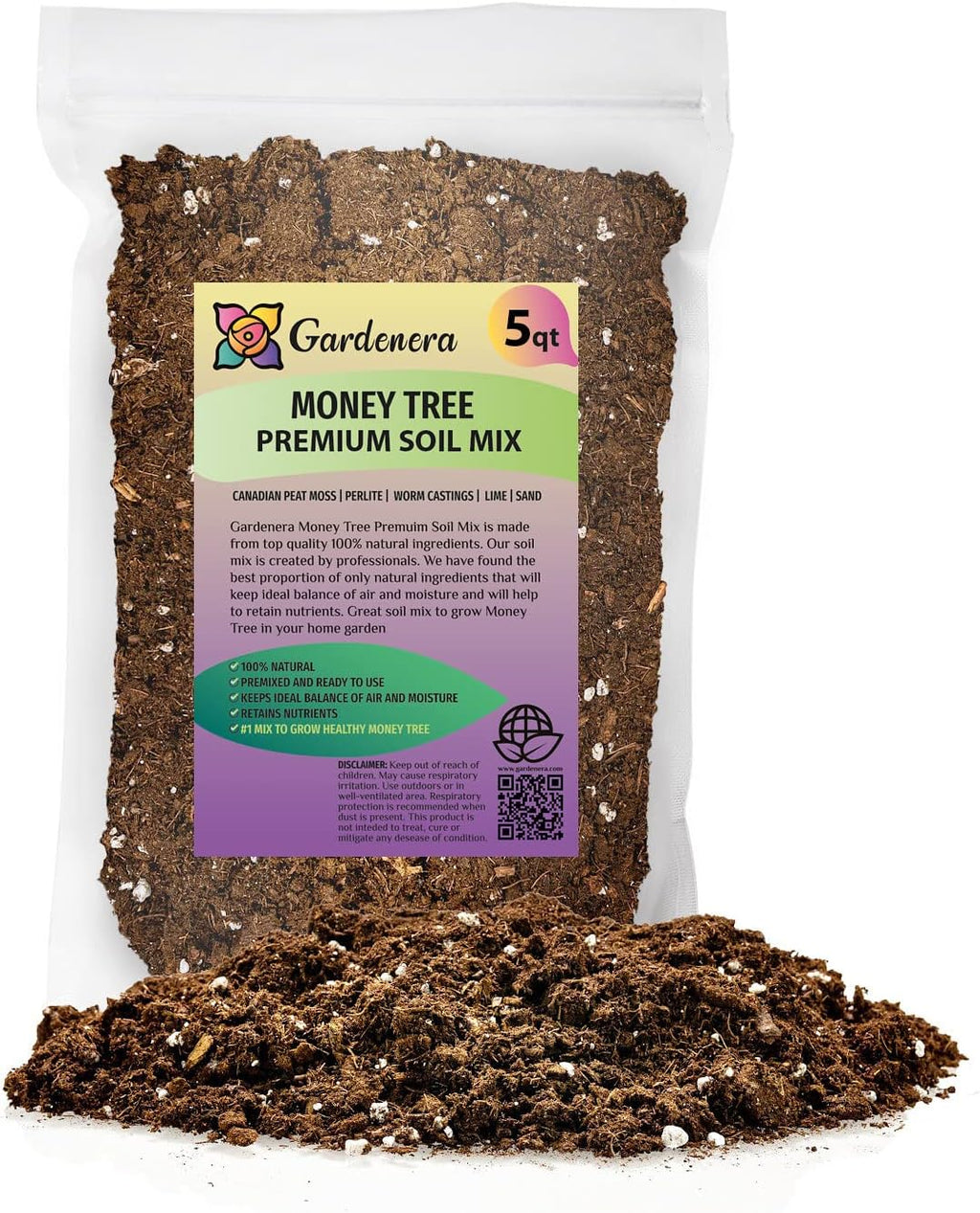 GARDENERA Money Tree Potting Soil Mix for Planting or Repotting Guiana Chestnut, Soil Blended to Properly Grow Money Tree Plants (4 Quart Bag)