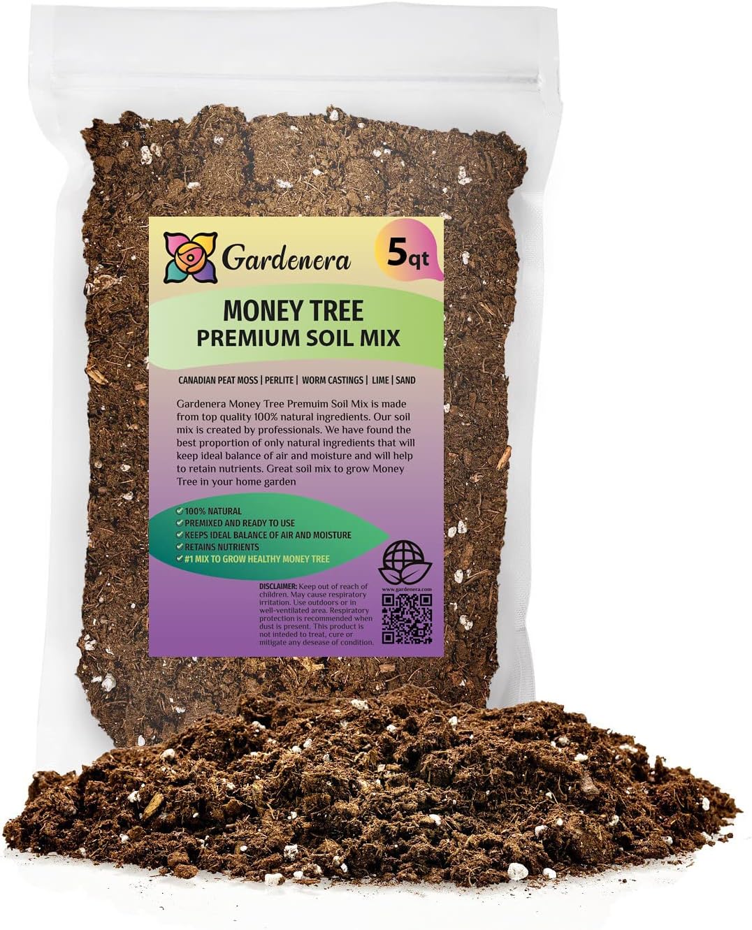 GARDENERA Money Tree Potting Soil Mix for Planting or Repotting Guiana Chestnut, Soil Blended to Properly Grow Money Tree Plants (4 Quart Bag)