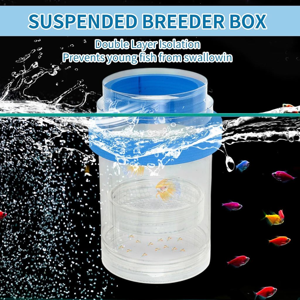 Suspensions Breeder Box, Floating Mesh Isolation Fish Tank Separator Set, Ideal for Aquatic Pets, Large, Blue, 1 Set