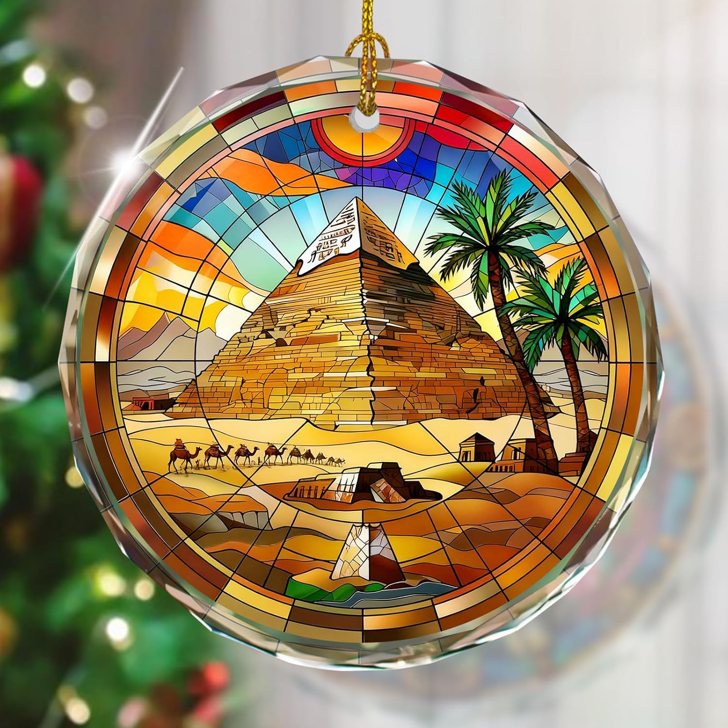 Pyramid Stained Glass Ornament, Christmas Tree Decor, Pyramid Ornaments for Christmas Tree, Holiday Presents, Gift Exchange