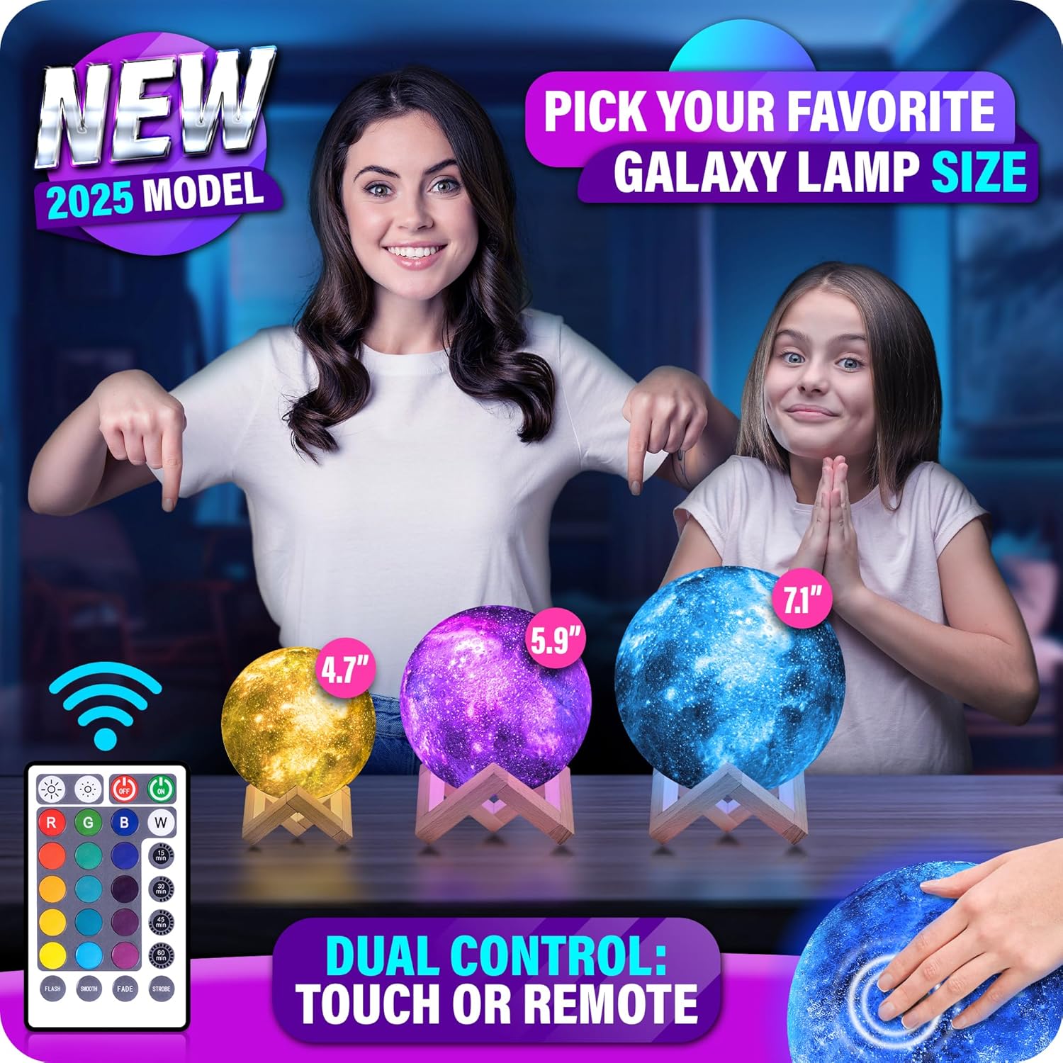 Mind-Glowing Galaxy Moon Lamp with Multi Colors, Touch/Remote, Wood Stand - Teen Girl Room Decor, Trendy Stuff - Christmas Gift for Any Year Old Teenage Girl - Cool Night Light for Kids (5.9 inch)