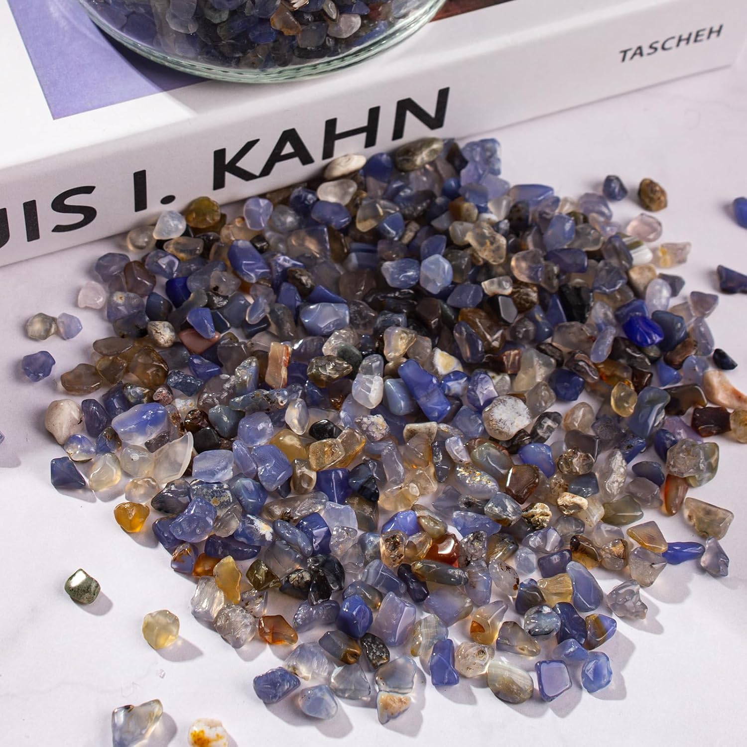 3 Lb Blue Agate Polished Tumbled Stones Chips, Aquarium Gravel Rocks Natural Decorative Pebbles Marbles for Aquarium, Vase Fillers, Succulent Plants Decor