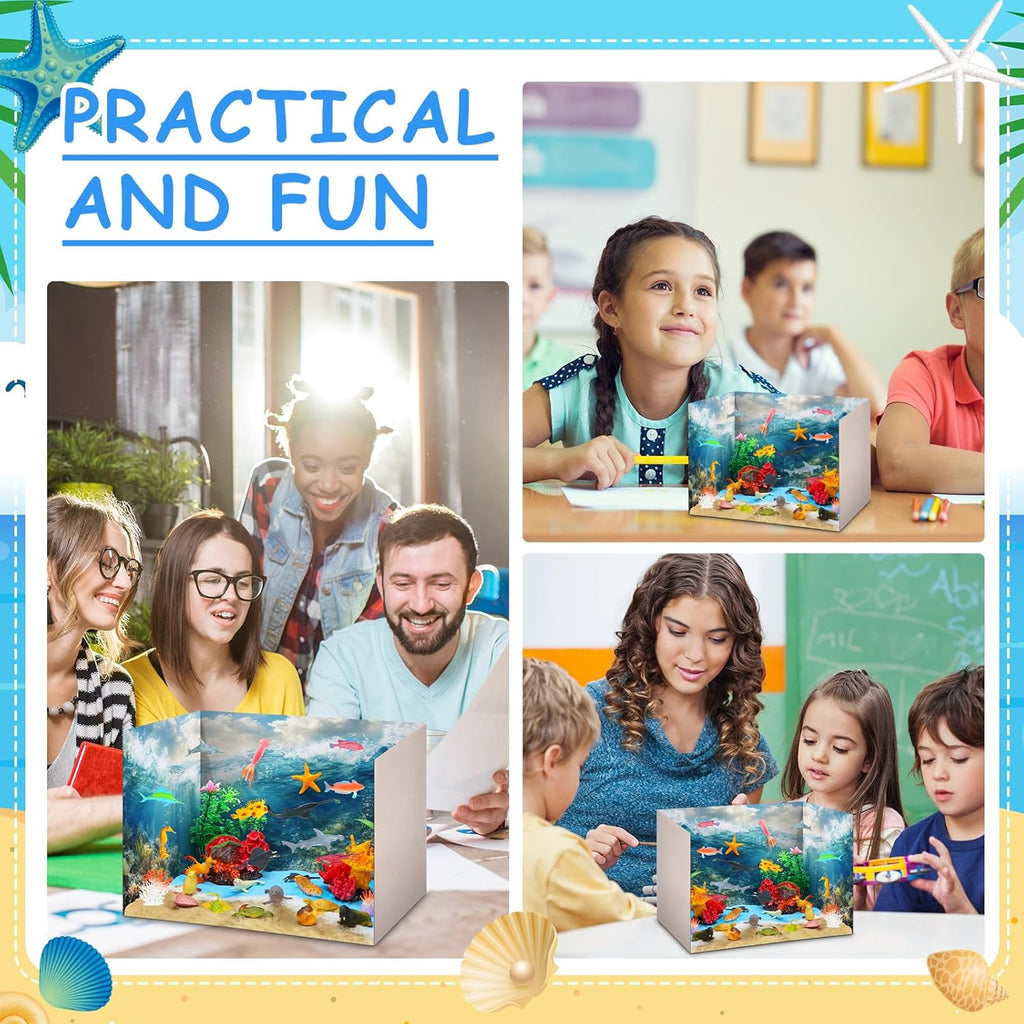 Ocean Diorama Kit Habitat Project Supplies Under The Sea Animals Figures Small Shark Fish Figures Artificial Coral Seagrass with Gift Box for Gifts Birthday Party Decorations