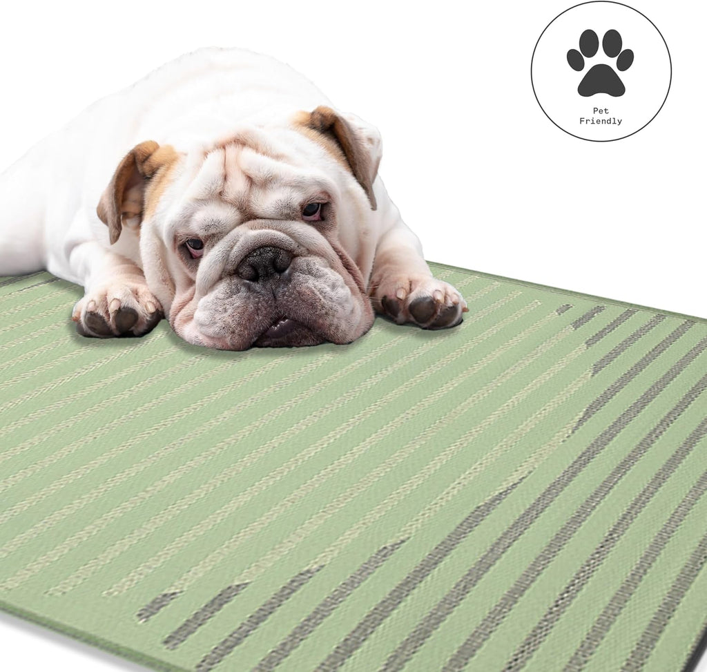 Fab Habitat Striped Outdoor Rug - Waterproof, Fade Resistant, Crease-Free - Premium Recycled Plastic - Porch, Deck, Balcony, Mudroom, Laundry Room, Patio - Kyoto - Green - 3 x 5 ft