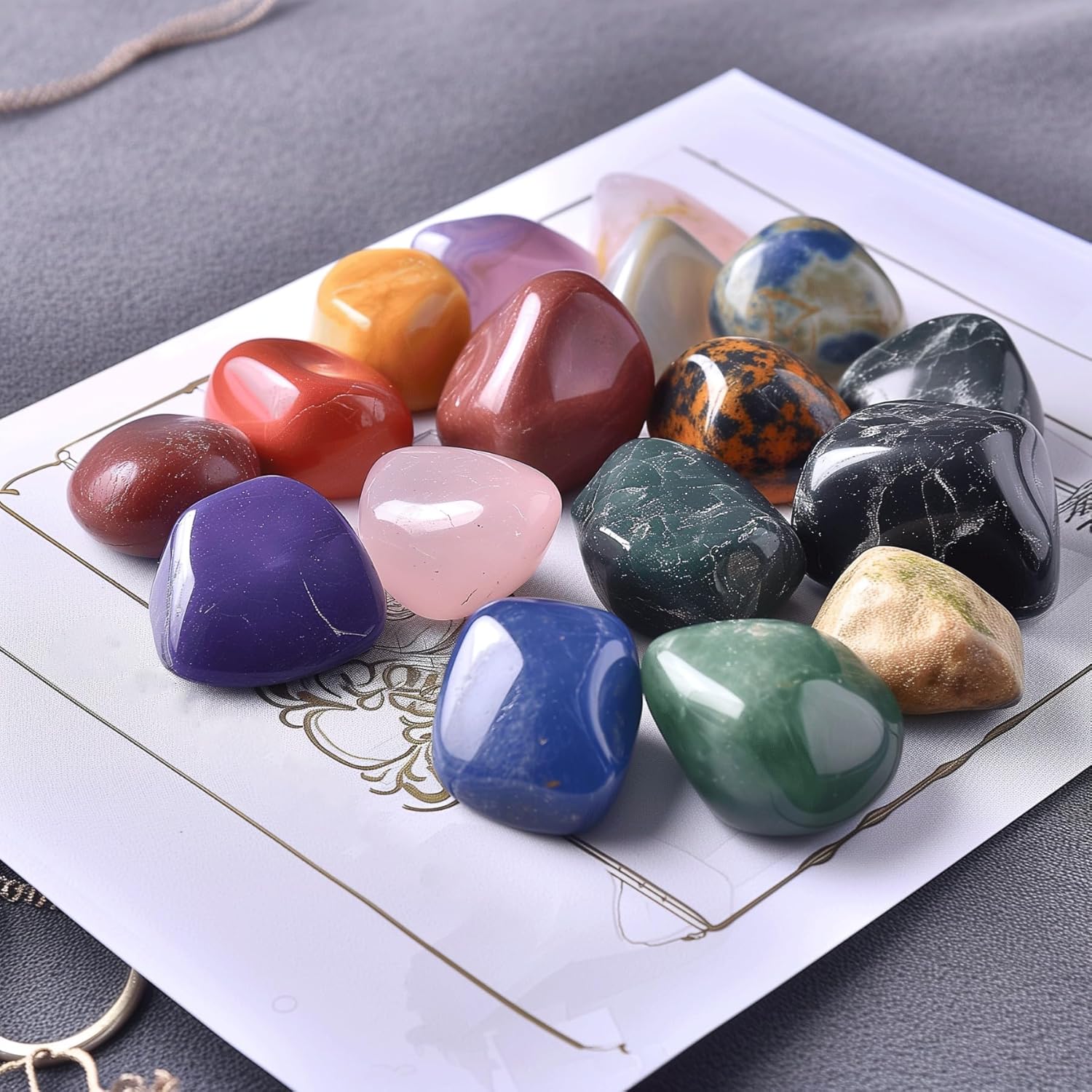 Polished Stone Set Mixed Crystals, 1.2" - 2.5 lbs, 25 Types of Extra Large Size Tumbled Gemstones and Crystals Bulk for Healing, Reiki, Meditation, Witchcraft