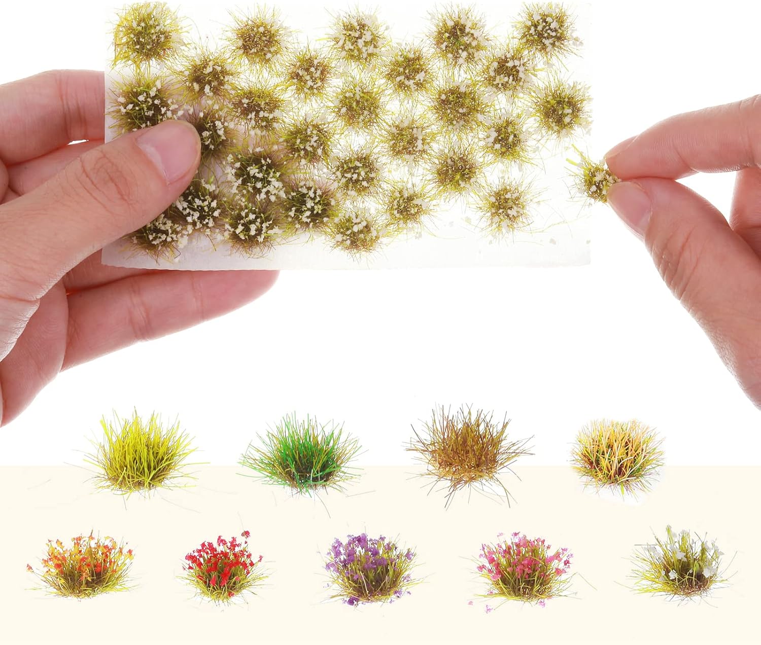 Redbaker 288 Pcs Static Grass Tuft Flower Cluster Vegetation Groups Self Adhesive Artificial Model Grass Tufts DIY Miniature Colorful Flower Cluster for Terrain Railway Scenery Table Landscape